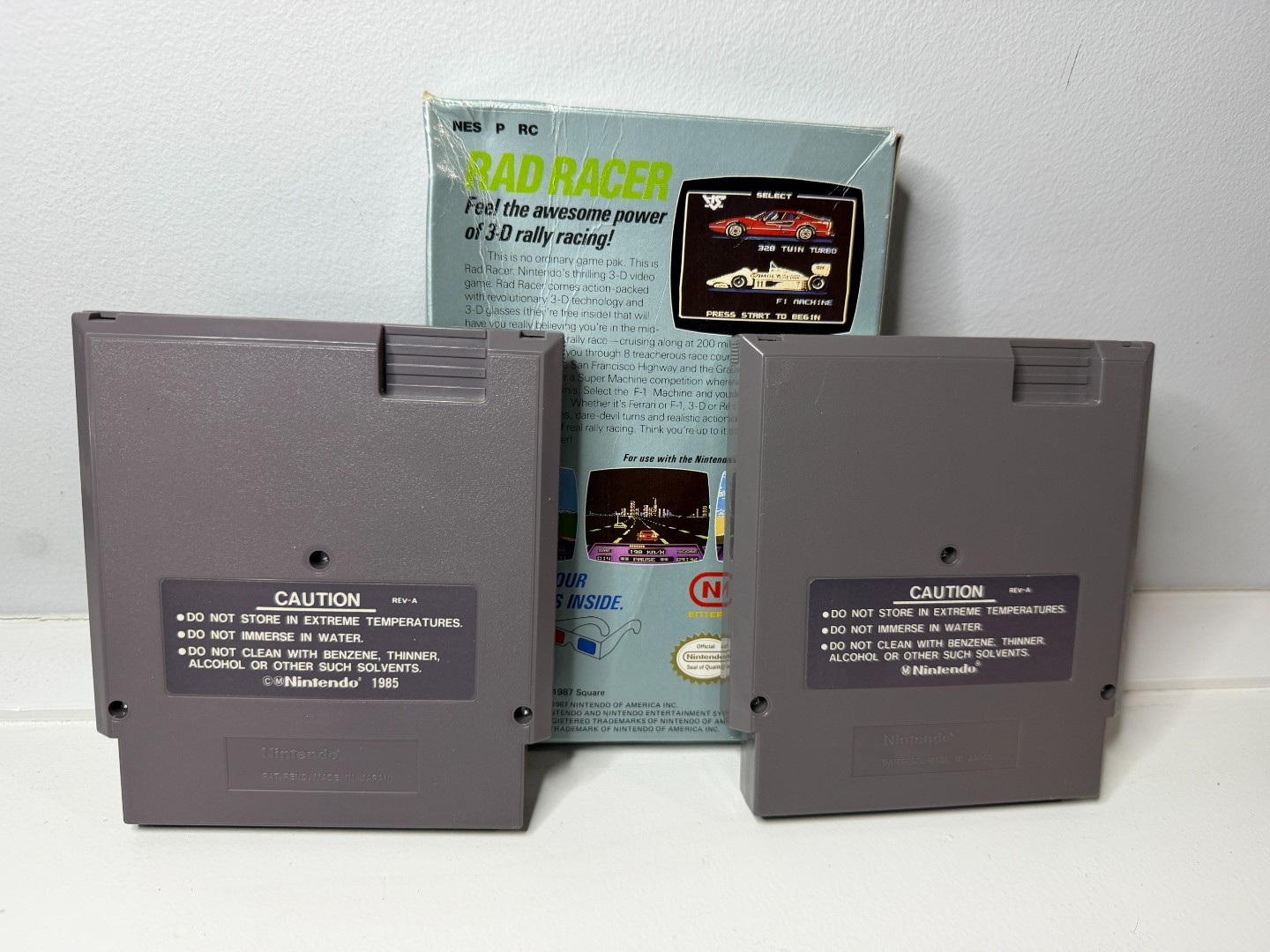 Rad Racer Nintendo NES 1987 Box + 2 Cartridges Bonus Duplicate Cart Included