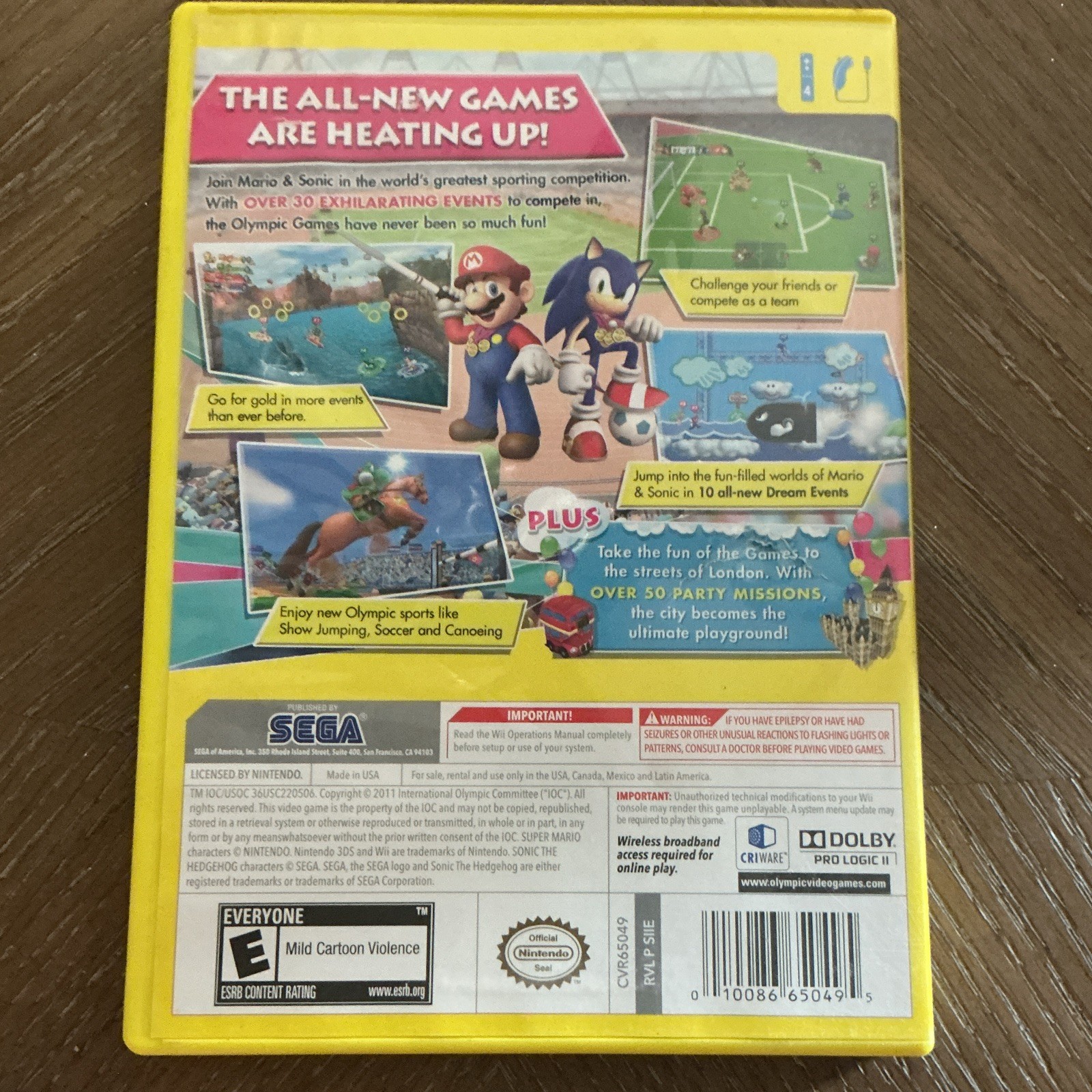 Mario & Sonic London 2012 Olympic Games Nintendo Wii 2011 SEGA E NTSC Online