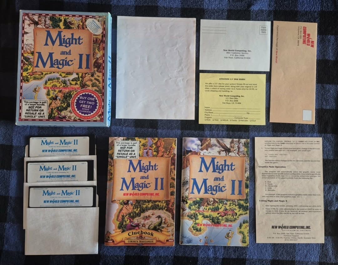 Might and Magic II – IBM PC – 5.25″ Disks/Manual/Map/Cluebook Included