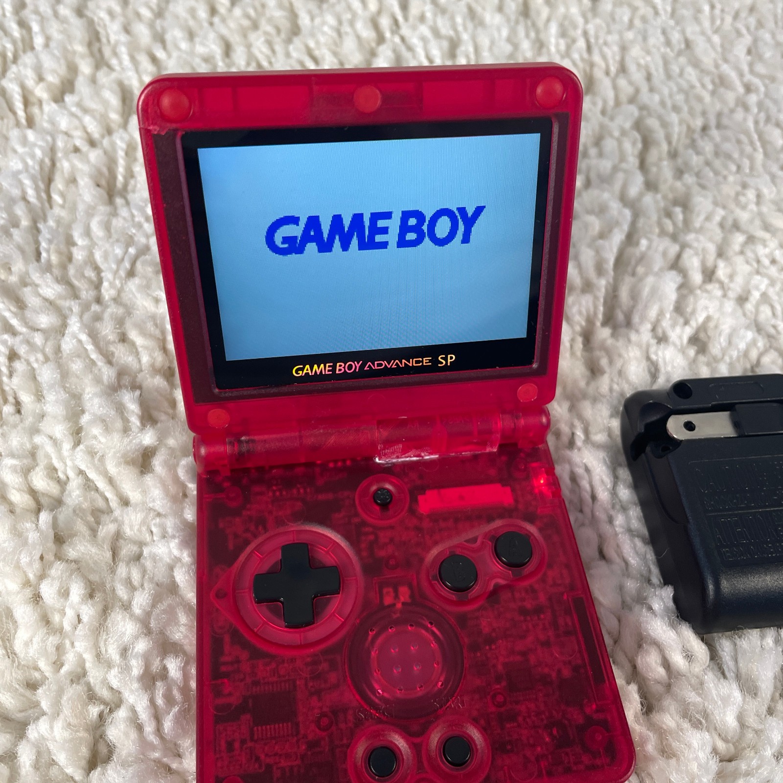 Nintendo Gameboy Advance GBA SP Transparent Red IPS Backlit Screen Read