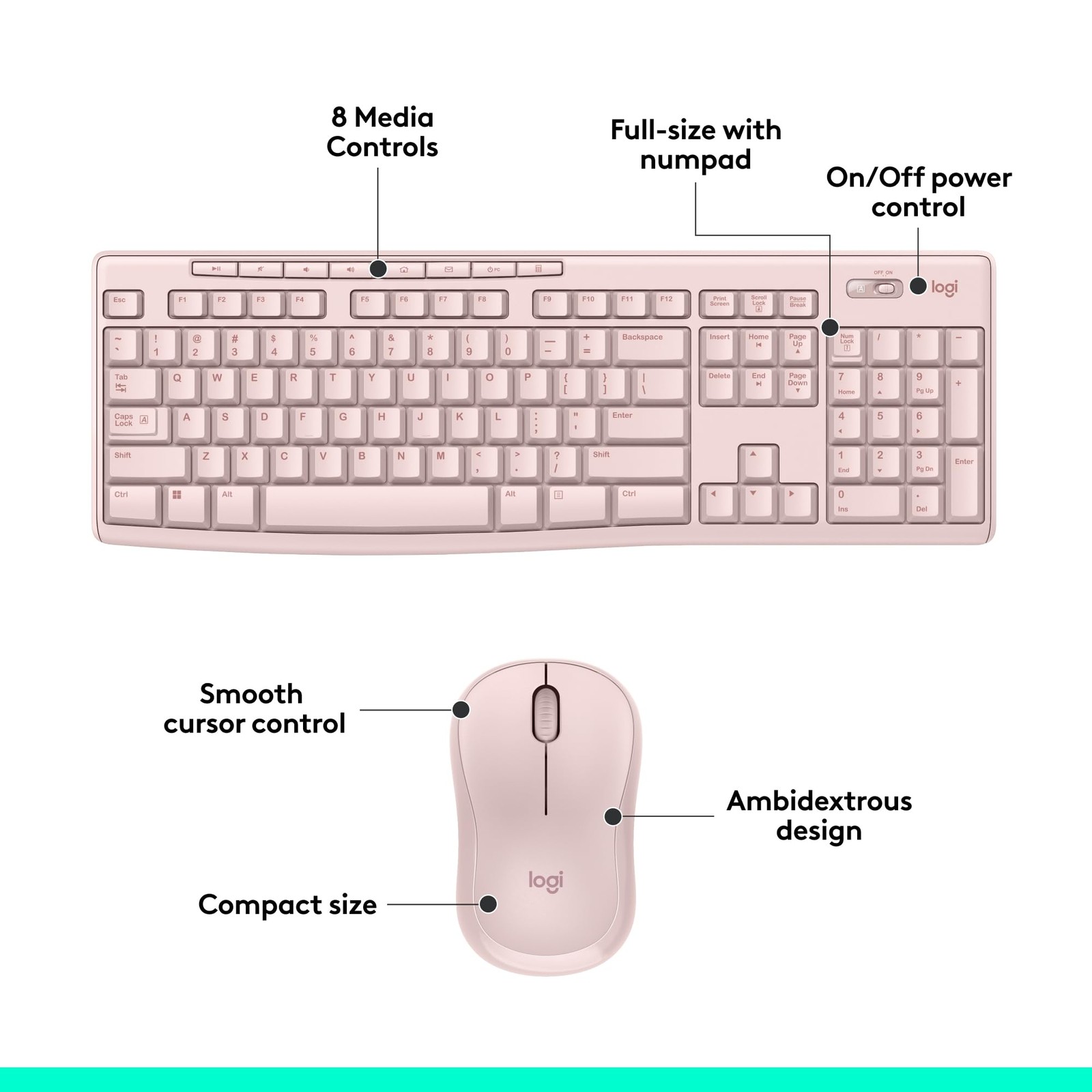 Logitech MK270 Wireless Keyboard and Mouse Combo for Windows, 1 Pack, Rose