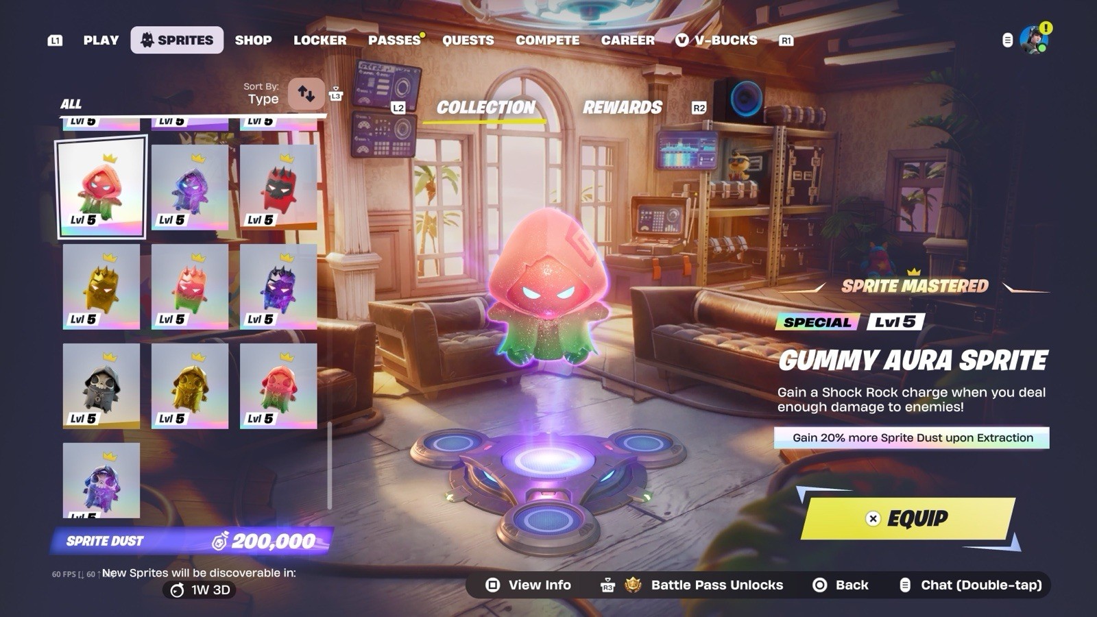 Fortnite Sprites All LVL 5 Normal, Gold, Gummy, Galaxy Sprites ALL MASTERED