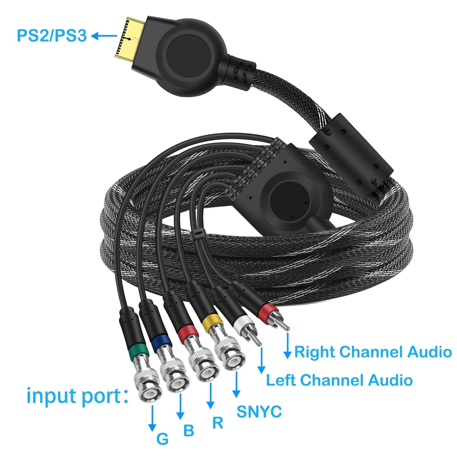 PS2 PS3 Component AV Cable Audio Video HDTV Cord with 4 BNC RGB RGBS Connecto…