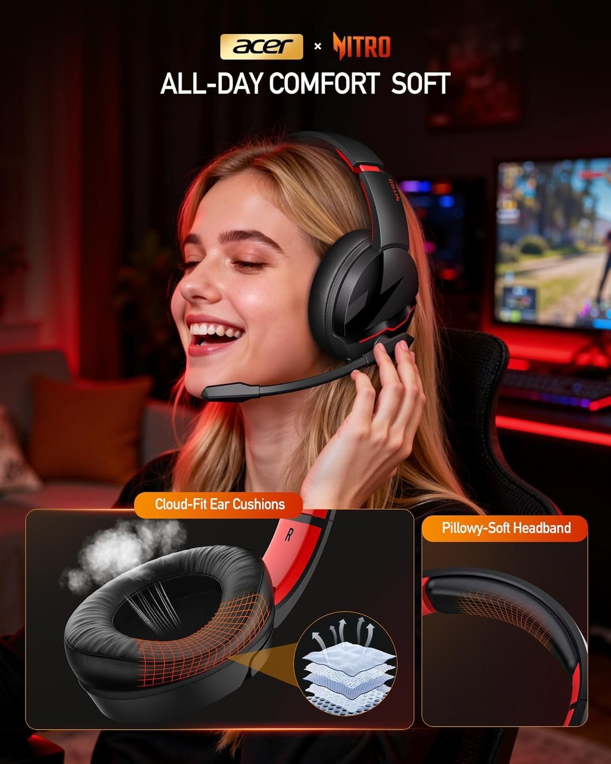 Acer 2.4GHz Wireless Gaming Headset Bluetooth 5.3 w/Mic PS5 PS4 PC 3.5mm 100H Ba