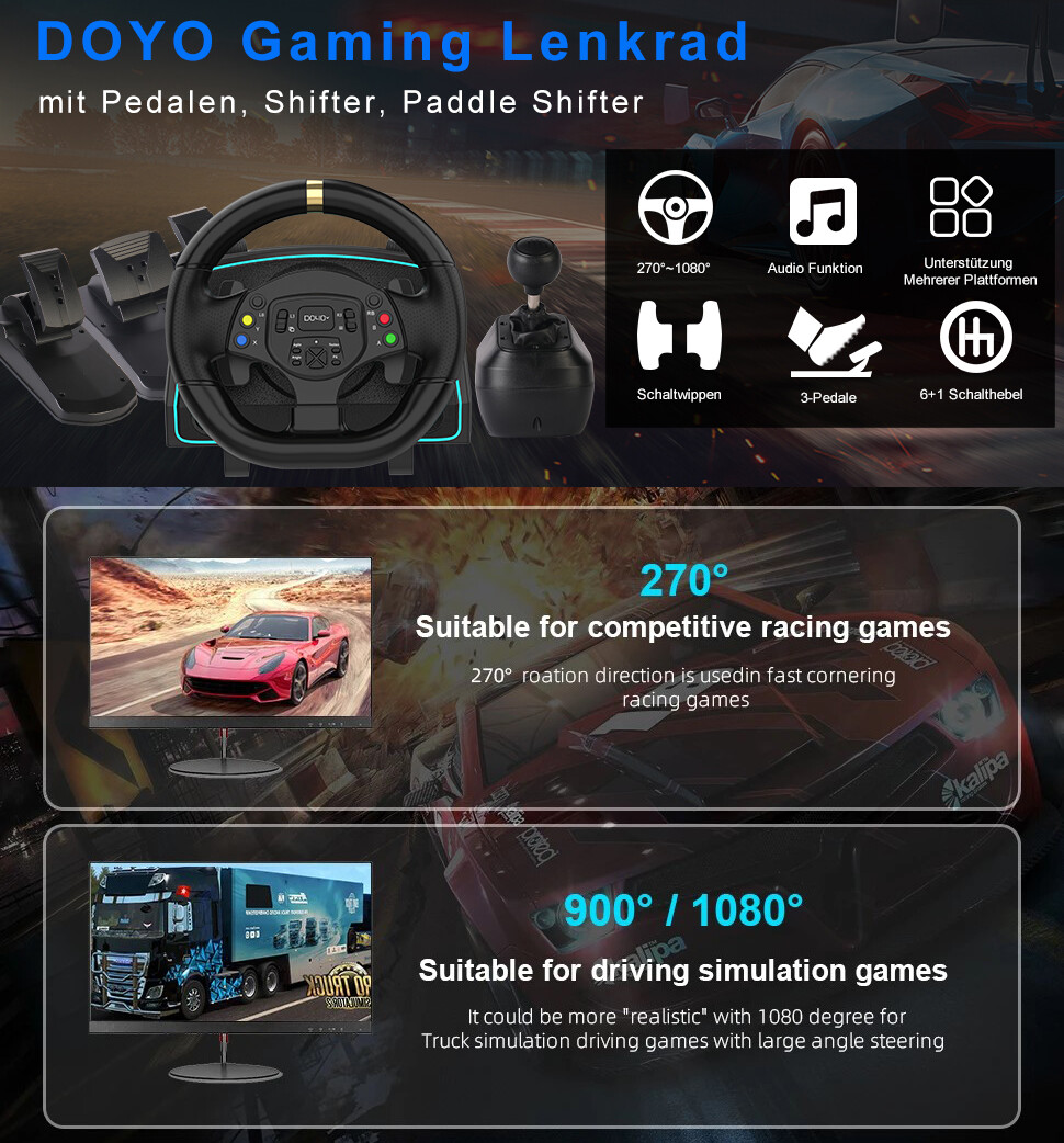 Gaming Steering Wheels Pedals Clutch Paddle Gear Shifters for Switch PS PC