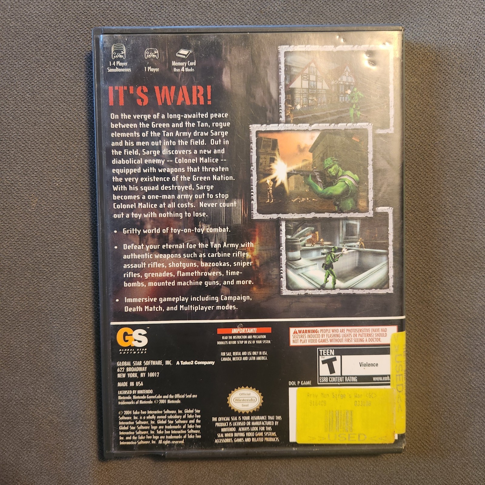 GLOBAL Star Software Army Men: Sarge’s War Nintendo GameCube NTSC-U/C Manual
