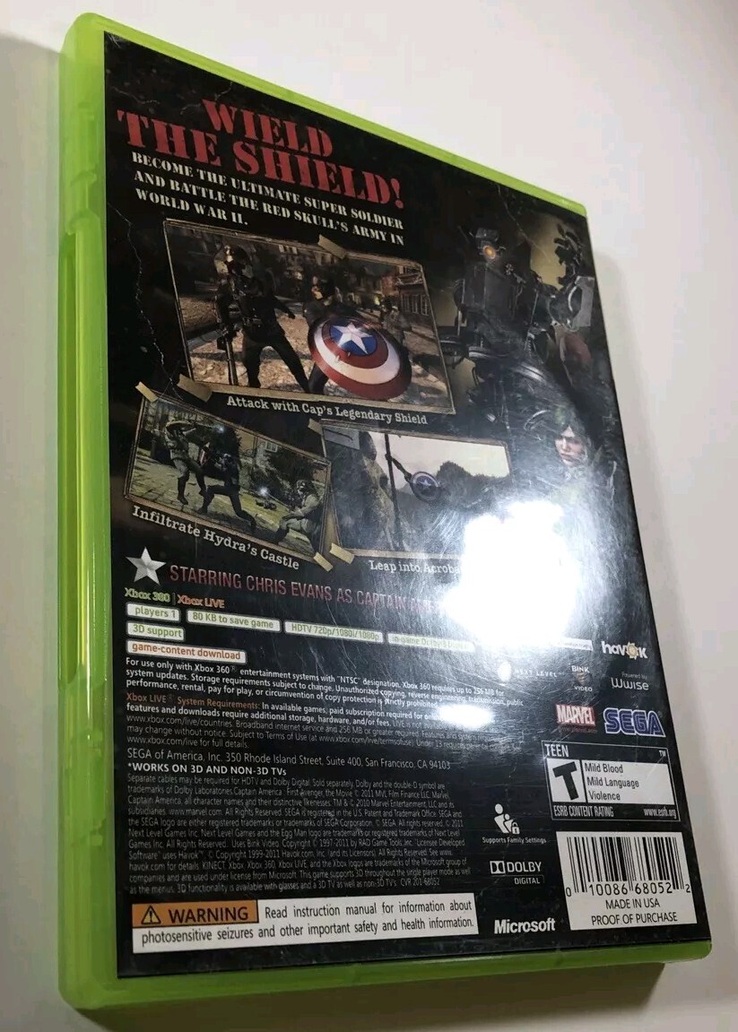 Captain America: Super Soldier (Microsoft Xbox 360, 2011) Tested, Guaranteed.