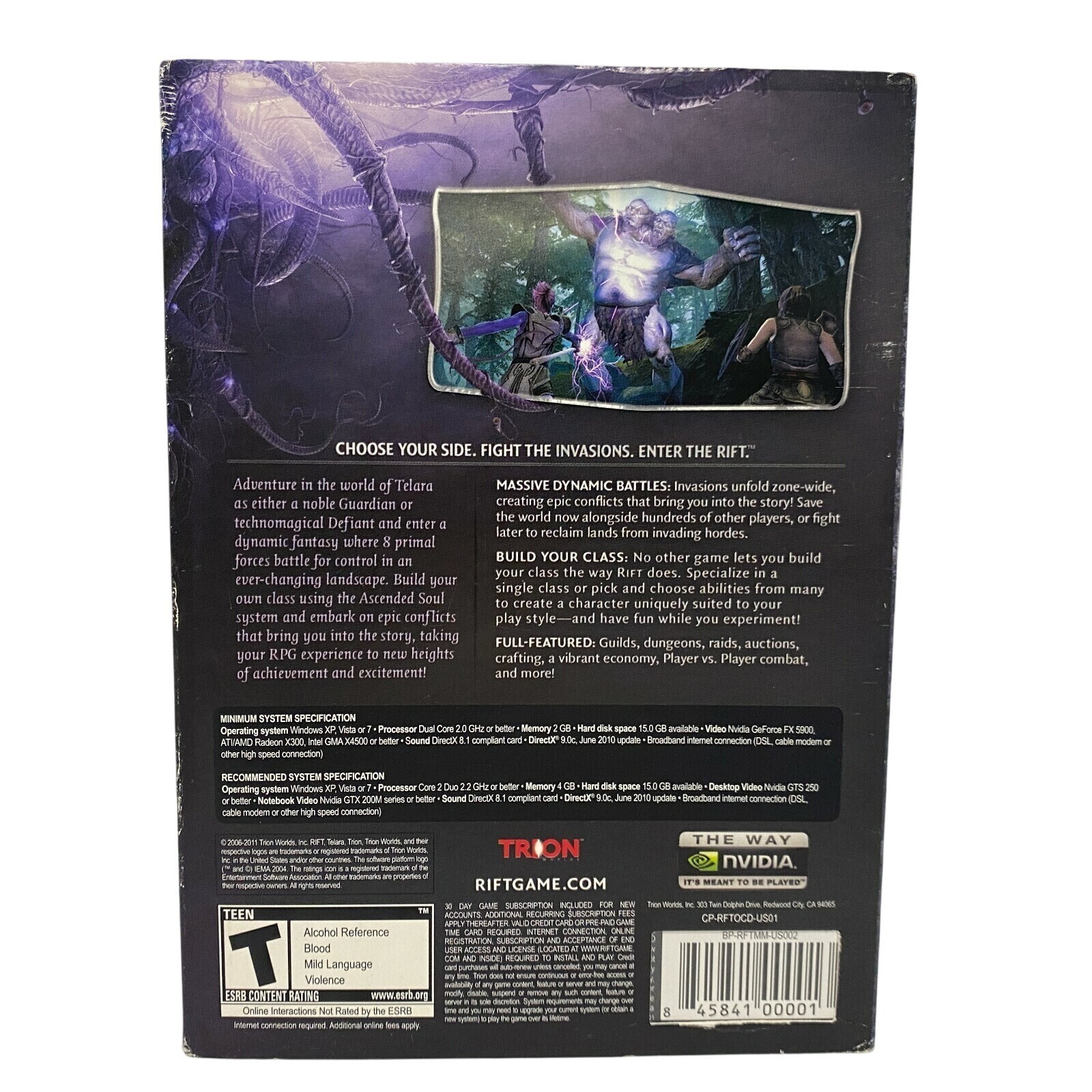 RIFT PC Video Game DVD-ROM Trion Worlds 2011 with Manual and Map Poster