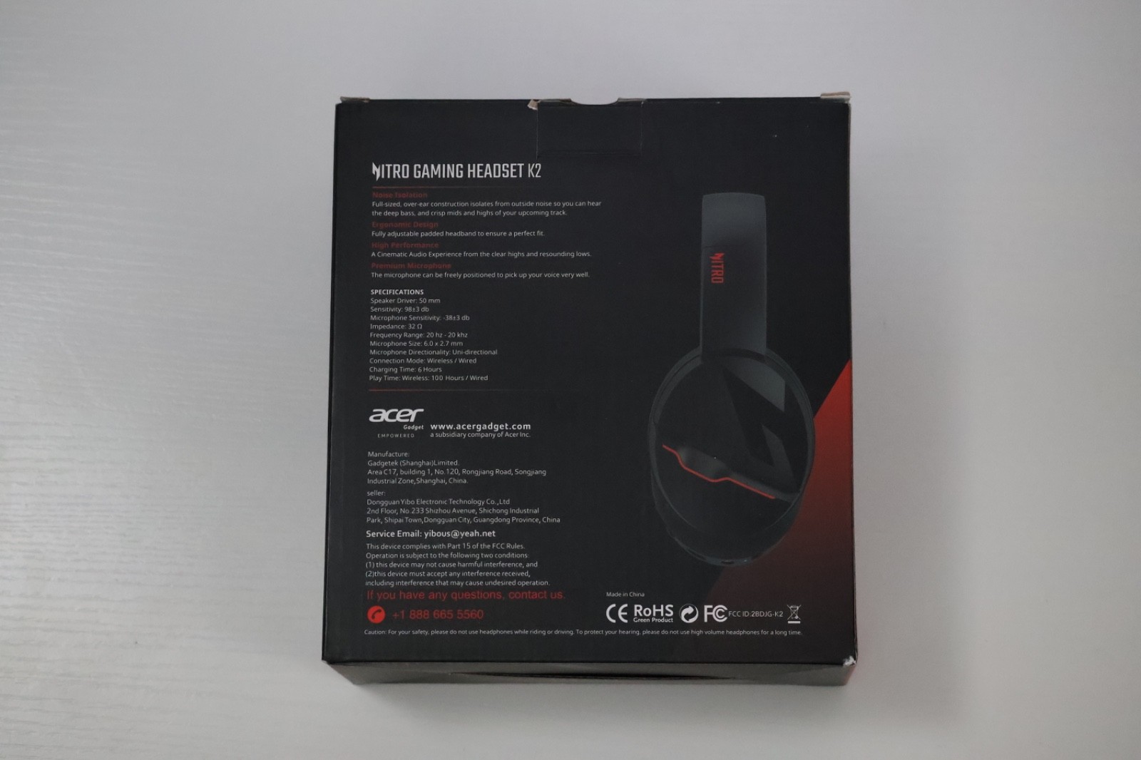 Acer Nitro Gaming Headset K2 Wireless/Wired Noise Isolation Boom Mic Black/Red