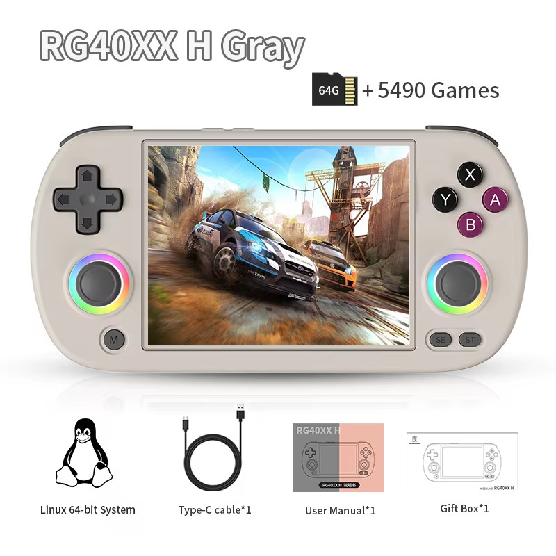 RG40XX H Handheld Game Console Linux 64-Bit System 4.0 Inch IPS 3200Mah Retro Vi