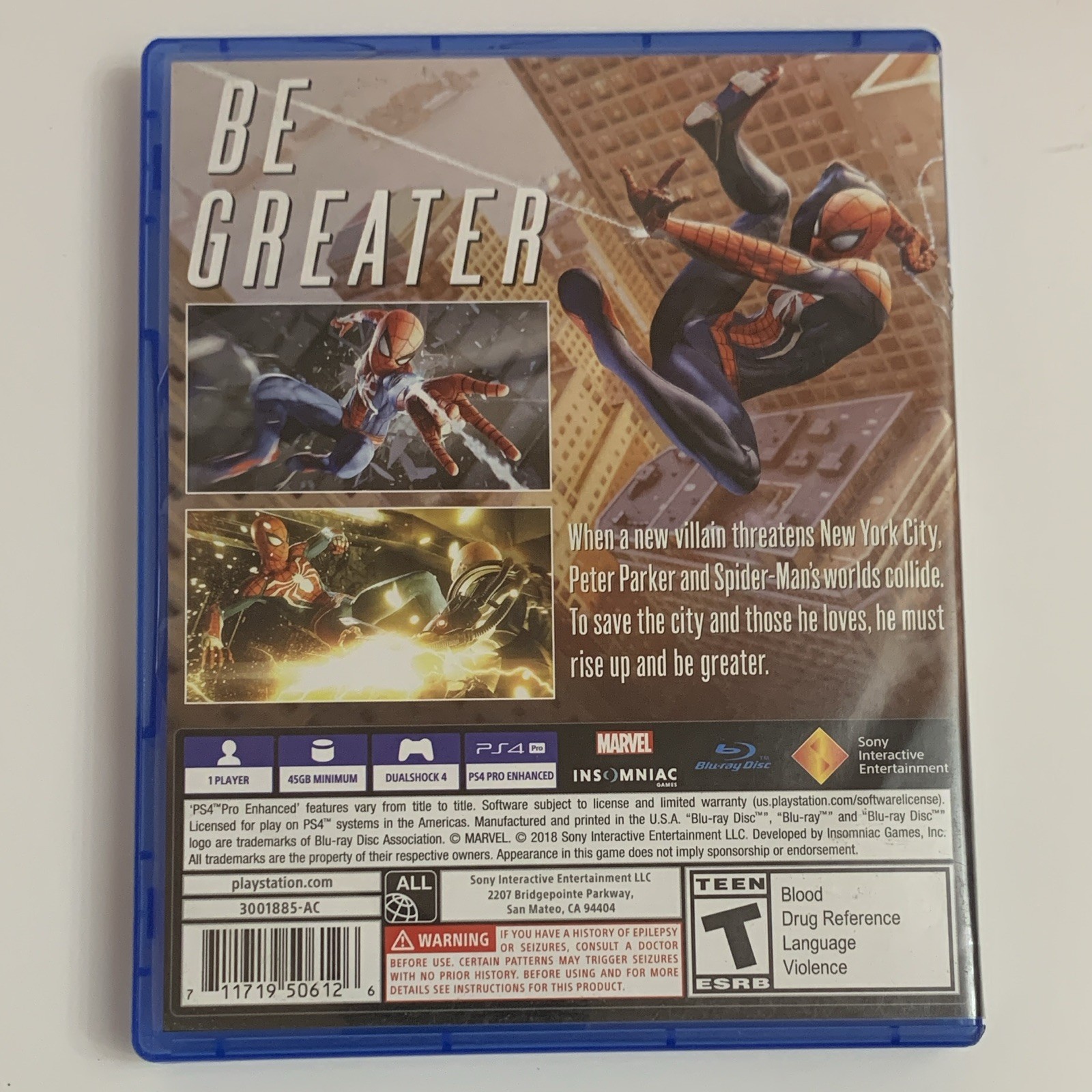 Marvel Spider-Man PS4 – PlayStation 4 (2018) T-Teen 1 Player Action NTSC