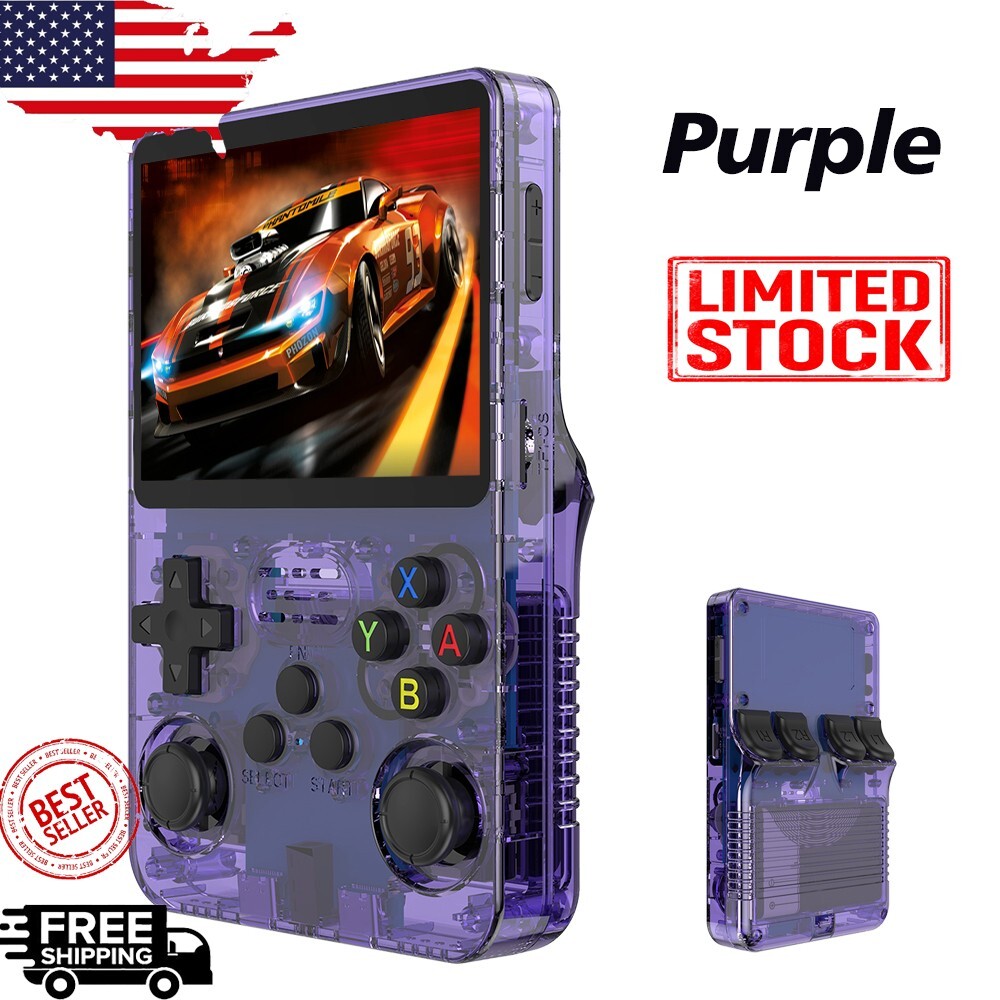 R36S Retro Handheld Video Game Console 15,000 GAMES – 3.5 Inch Screen – Purple