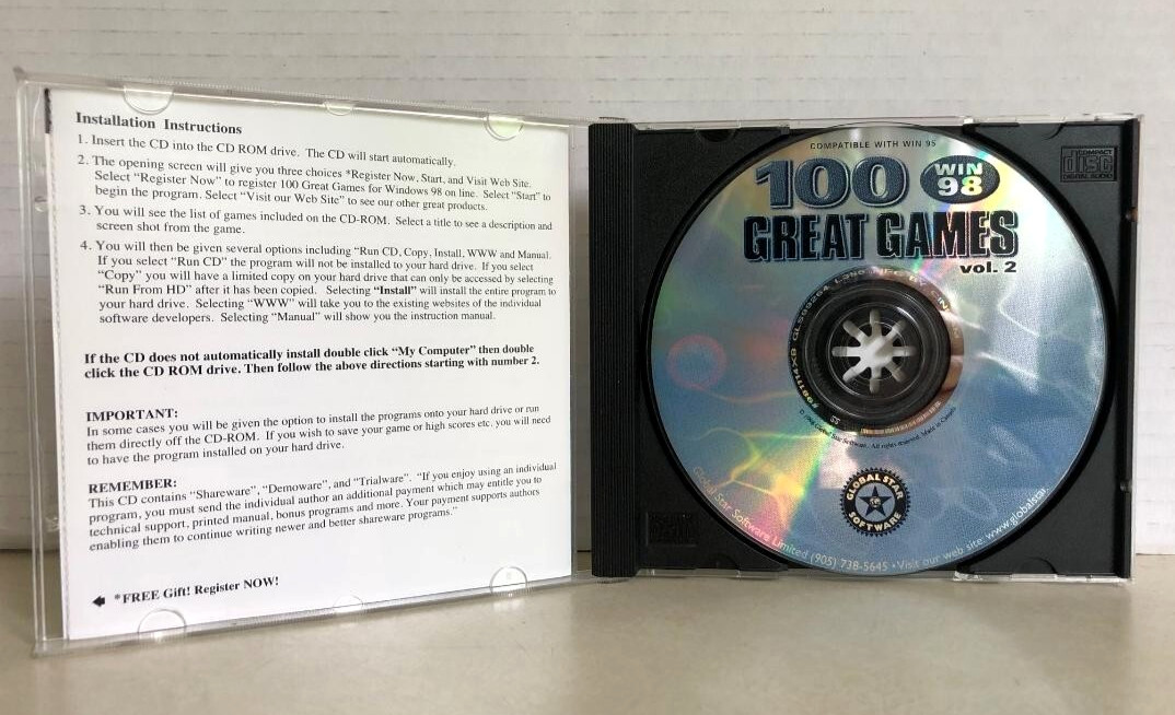 100 Great Games Vol. 2 PC Game CD-Rom Windows 98 Global Star Software