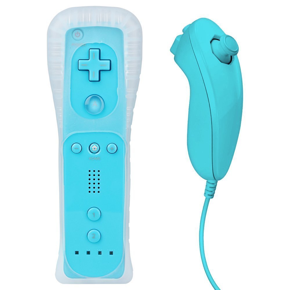 Blue Built in Motion Plus Remote Controller Nunchuck Set For Nintendo Wii Wii U