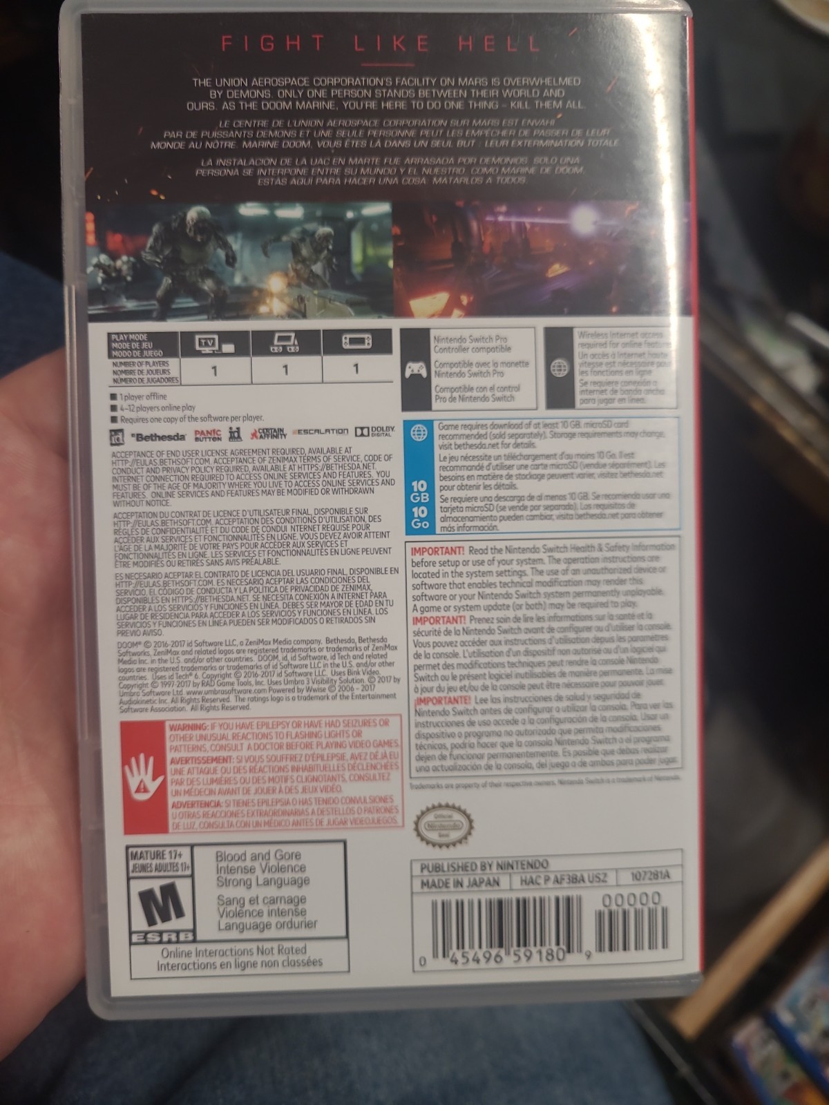 Doom (Nintendo Switch, 2017) in case