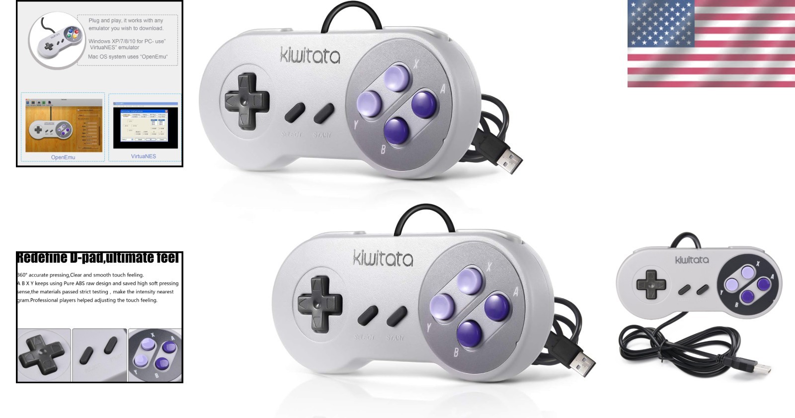 Ergonomic 2X Classic SNES USB Controllers for PC, Mac & Raspberry Pi Gaming