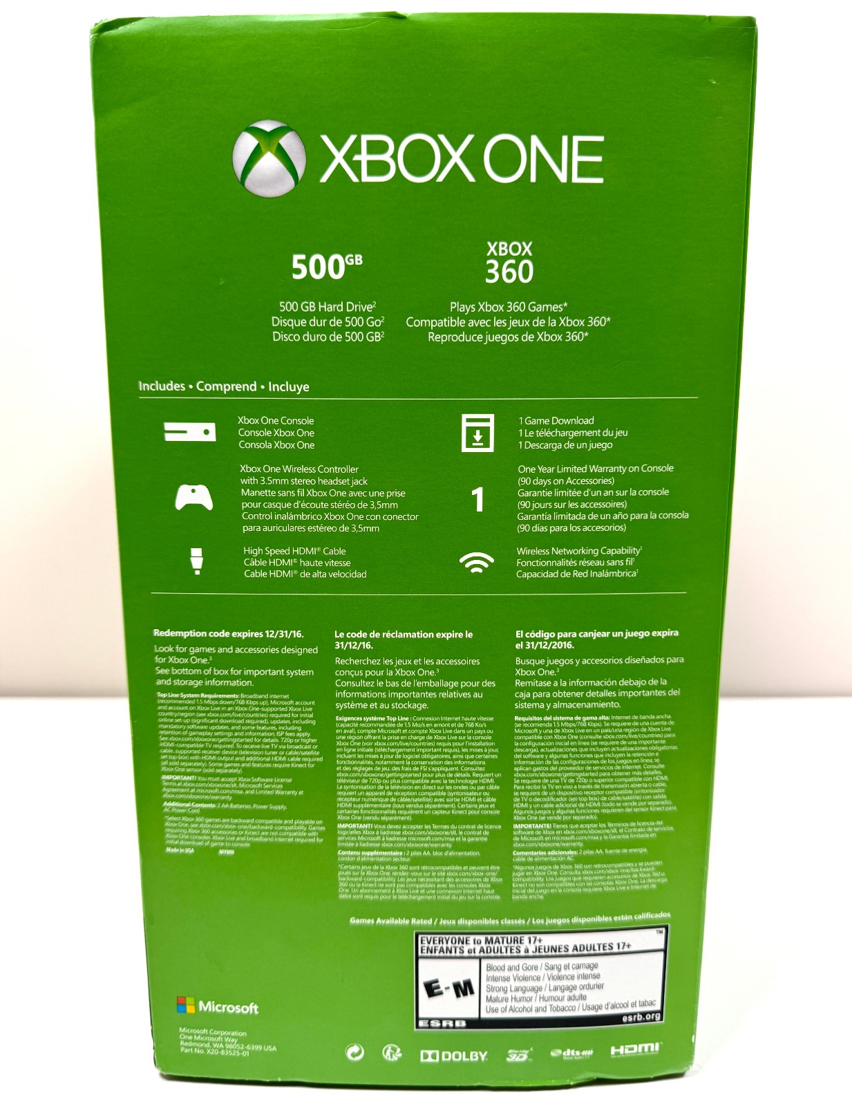 XBOX One 500GB/Go Console 1540 5C6-00083 Choose One of Four Games NEW Sealed!