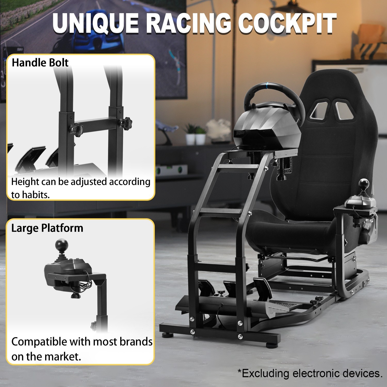 Marada Racing Simulator Cockpit G29 Wheel Stand With Seat Fit Logitech G920 G923