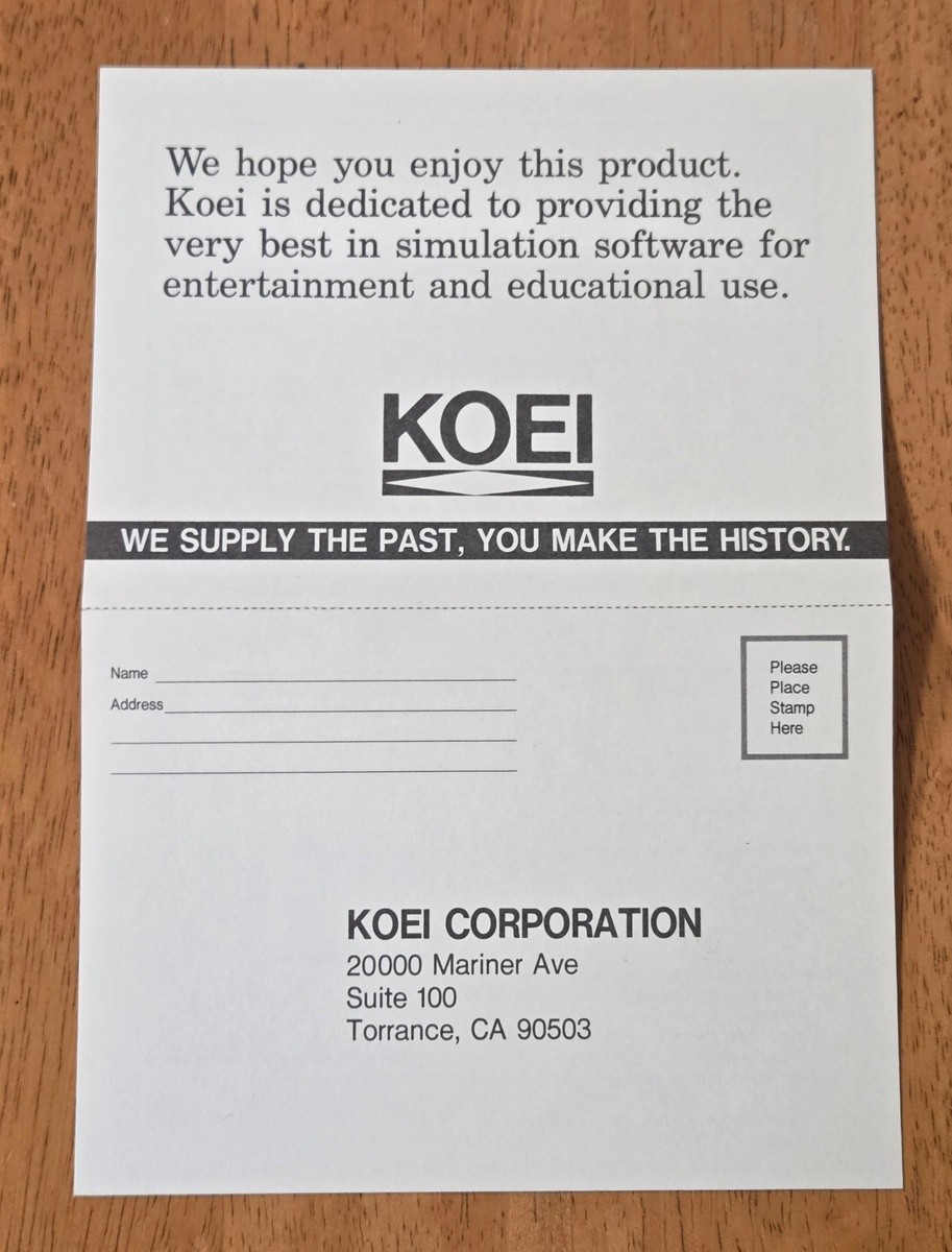 Nobunaga’s Ambition Koei 5.25″ IBM PC Big Box Game Complete 1988 Map Poster
