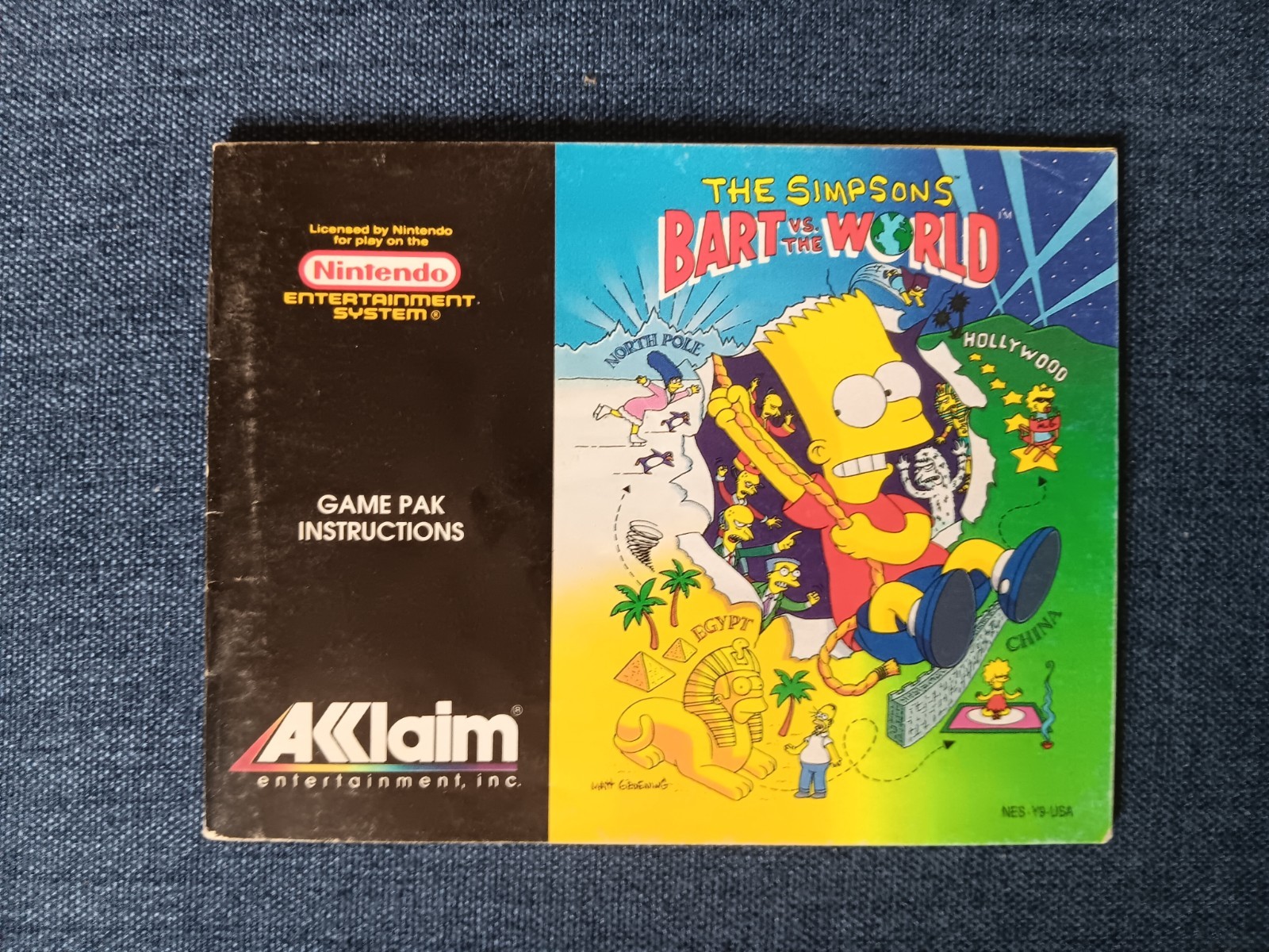 The Simpsons: Bart vs. the World (Acclaim, 1991) Game w/ Manual ~ Tested, Works