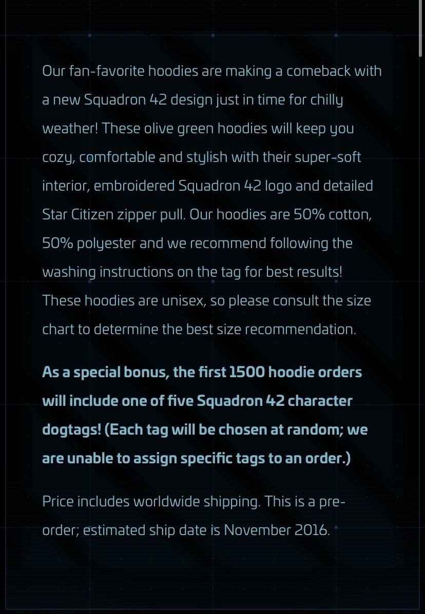 Star Citizen Squadron 42 Hoodie – Olive Green – Cloud Imperium Games – XS