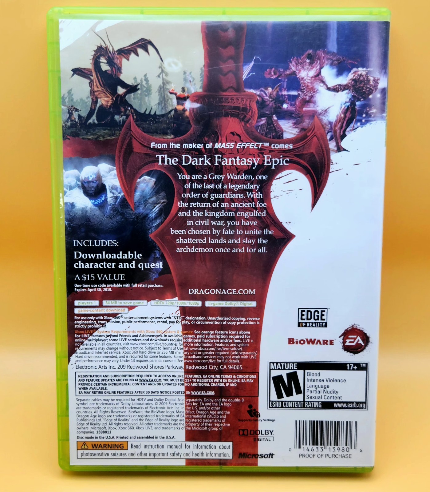 Dragon Age: Origins – Xbox 360 – 2009 w/Manual & Inserts – Tested & Works