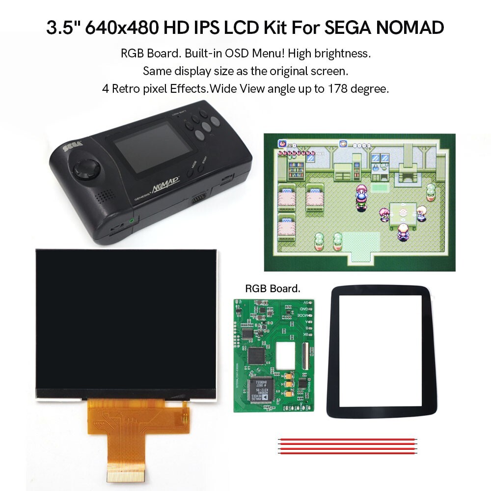 OSD Menu 3.5” HD 640×480 IPS Hight Light LCD RGB Board for SEGA Nomad Console
