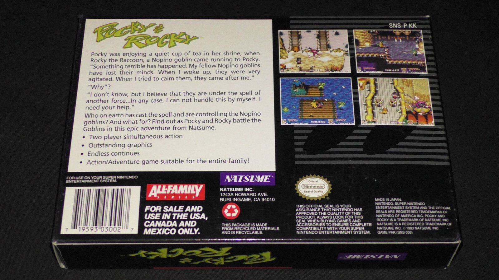 Pocky & Rocky [Box Only] Super Nintendo SNES Natsume NES And An