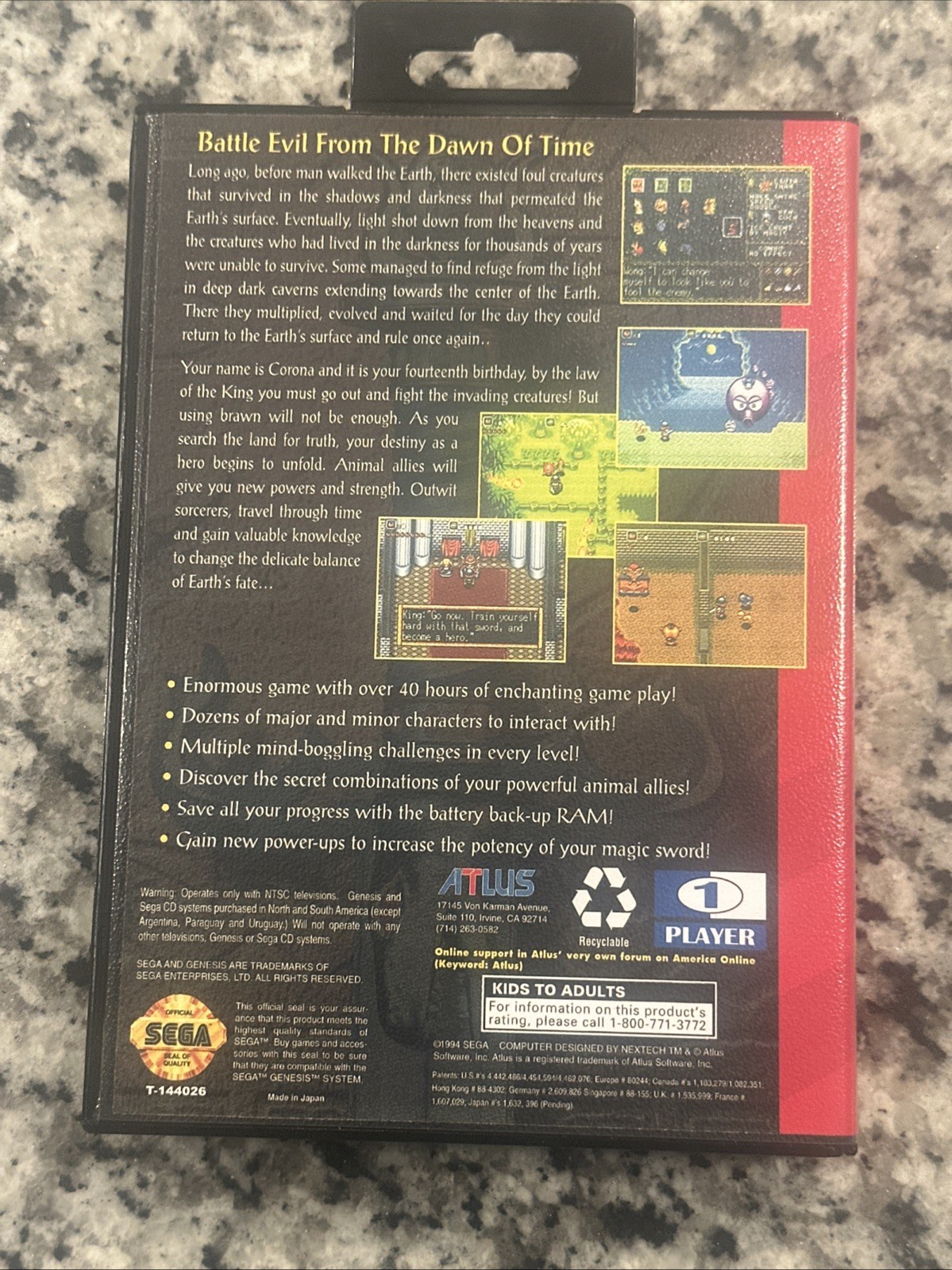 Crusader of Centy – 16 Bit Game Cartridge, Manual, and Case