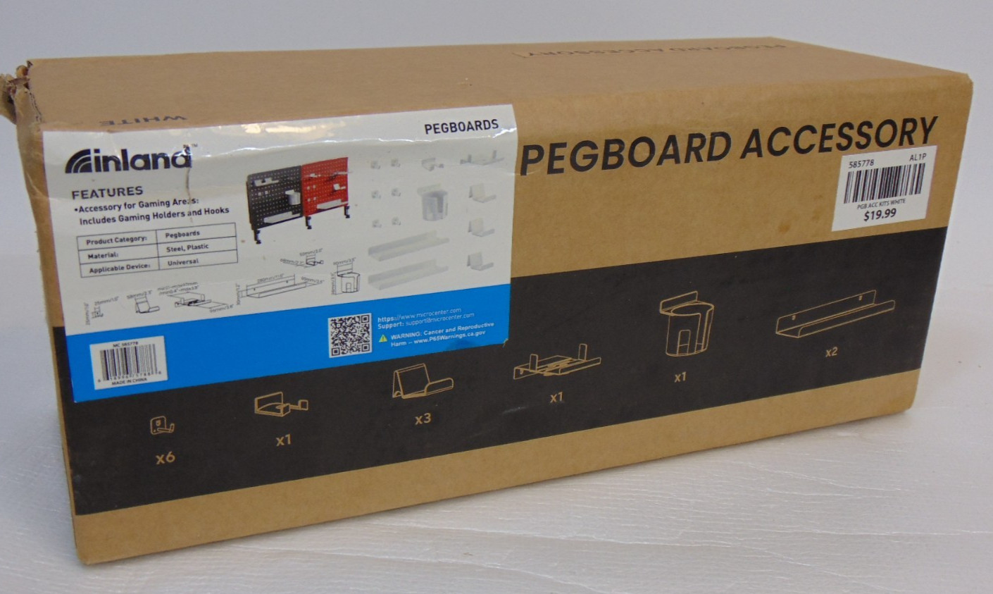 Gaming Gear 14 Piece Pegboard Accessories Set White Holders Hooks Inland Pegs