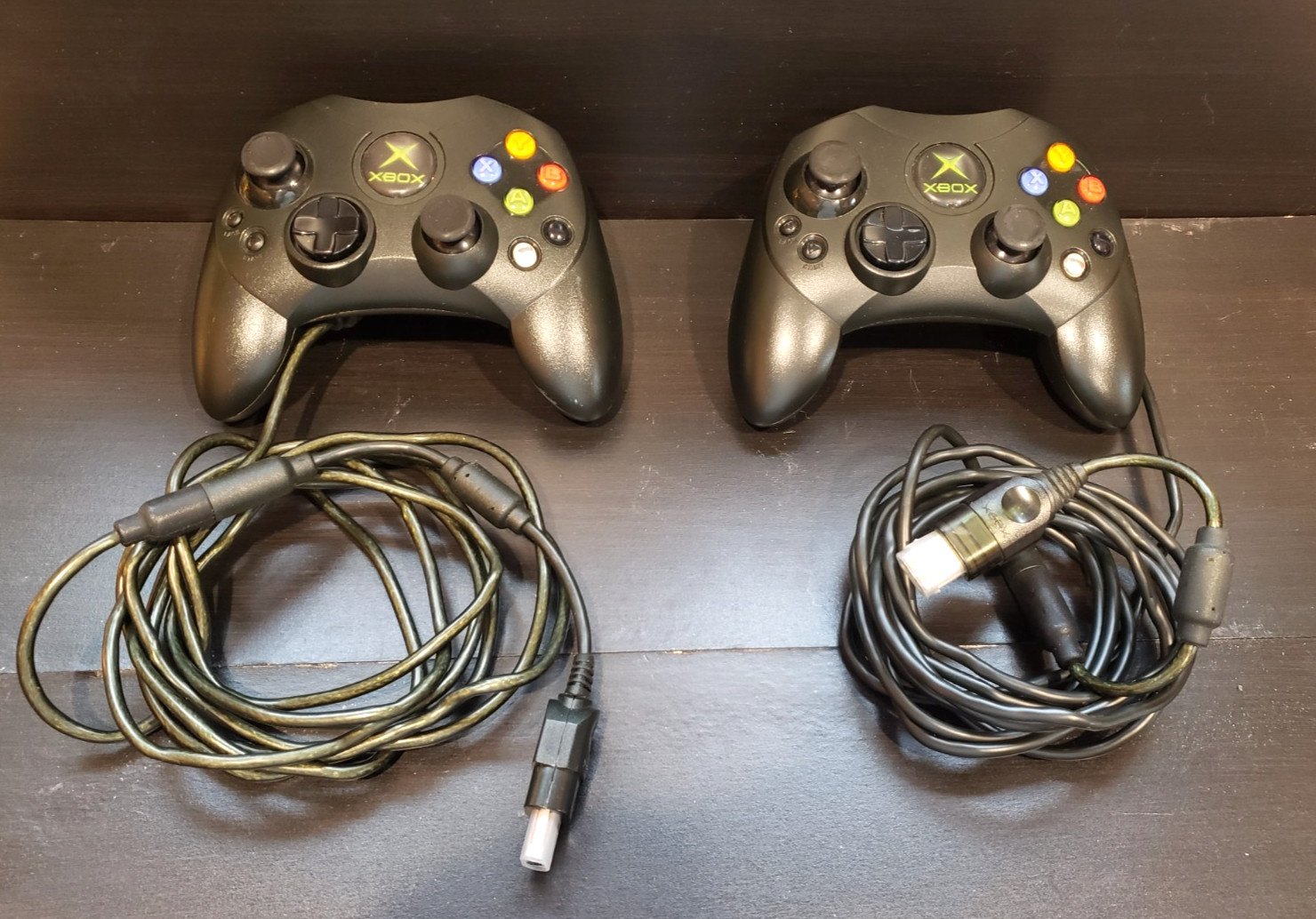 2 Xbox Microsoft Corded Controllers – S Type – Breakaway 9 ft. cords – X08-69873