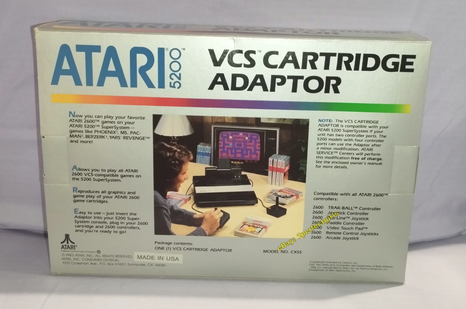 VCS Cartridge Adapter (Atari 5200, 1983) in Orig Box w/Inserts Tested