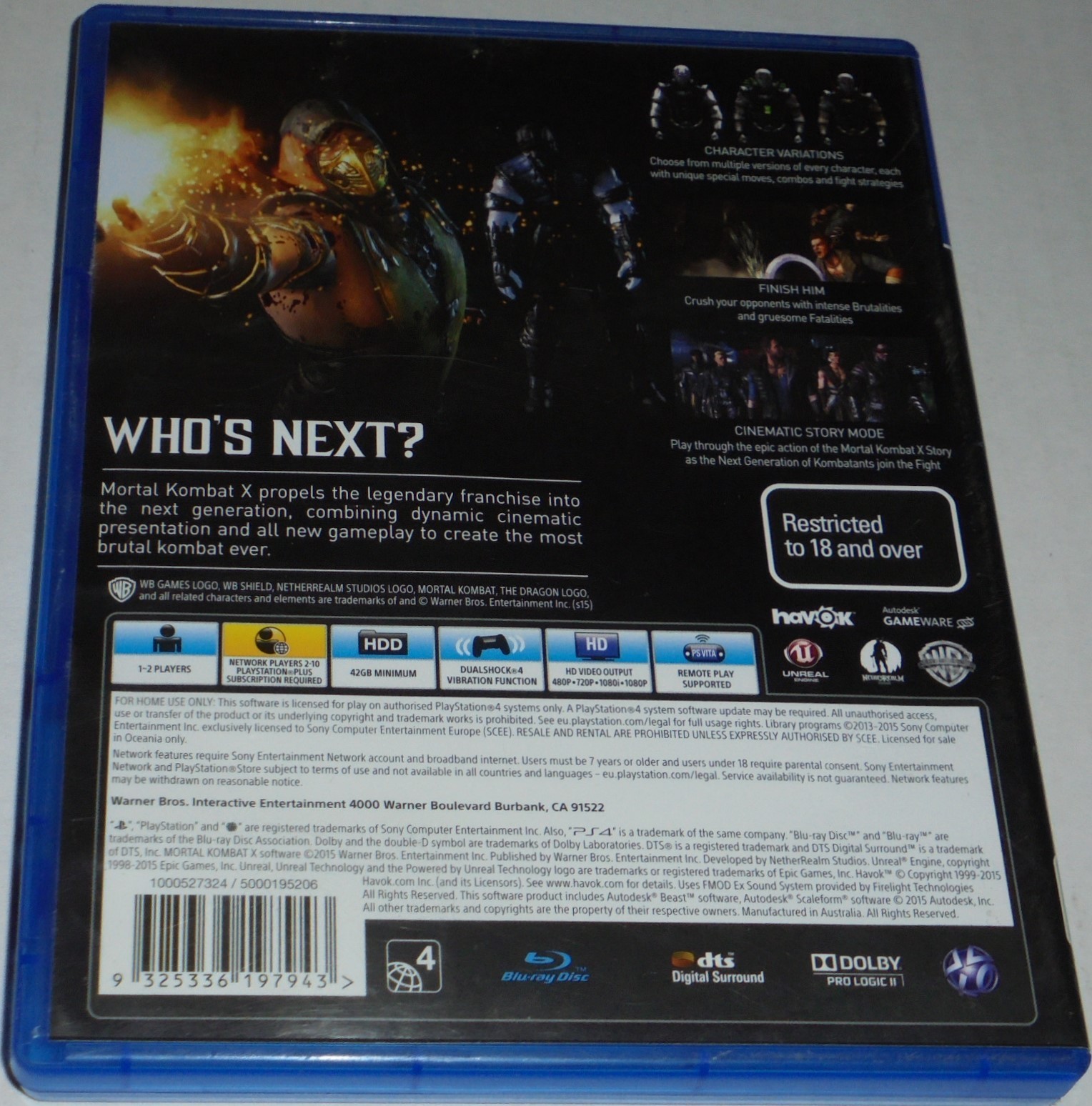 PLAYSTATION 4 GAME MORTAL KOMBAT X PAL R18+