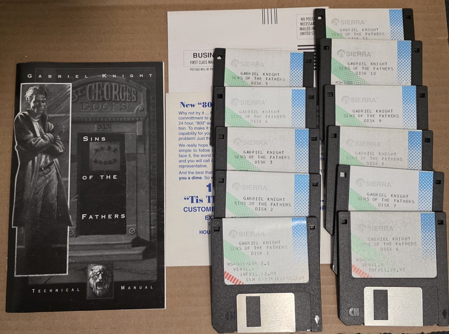 1993 Gabriel Knight: Sins of the Fathers Big Box Sierra 3.5” MS-DOS Win 3.1 PC