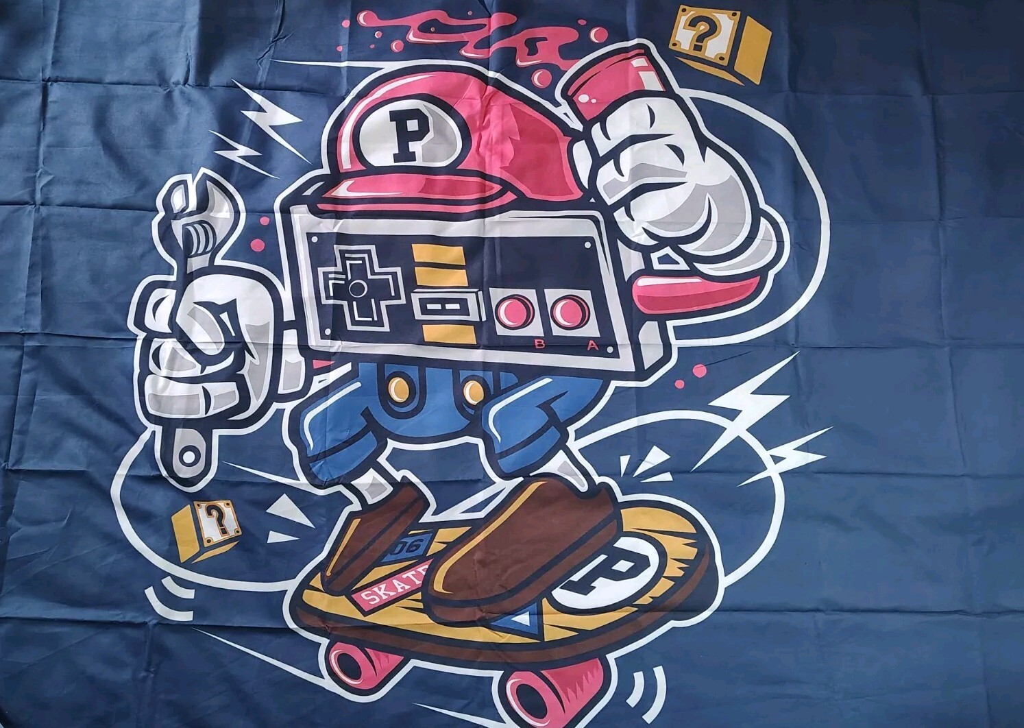Super Brother Nintendo Arcade Skateboard Cloth Backdrop Party 5ft X 3ft Blue