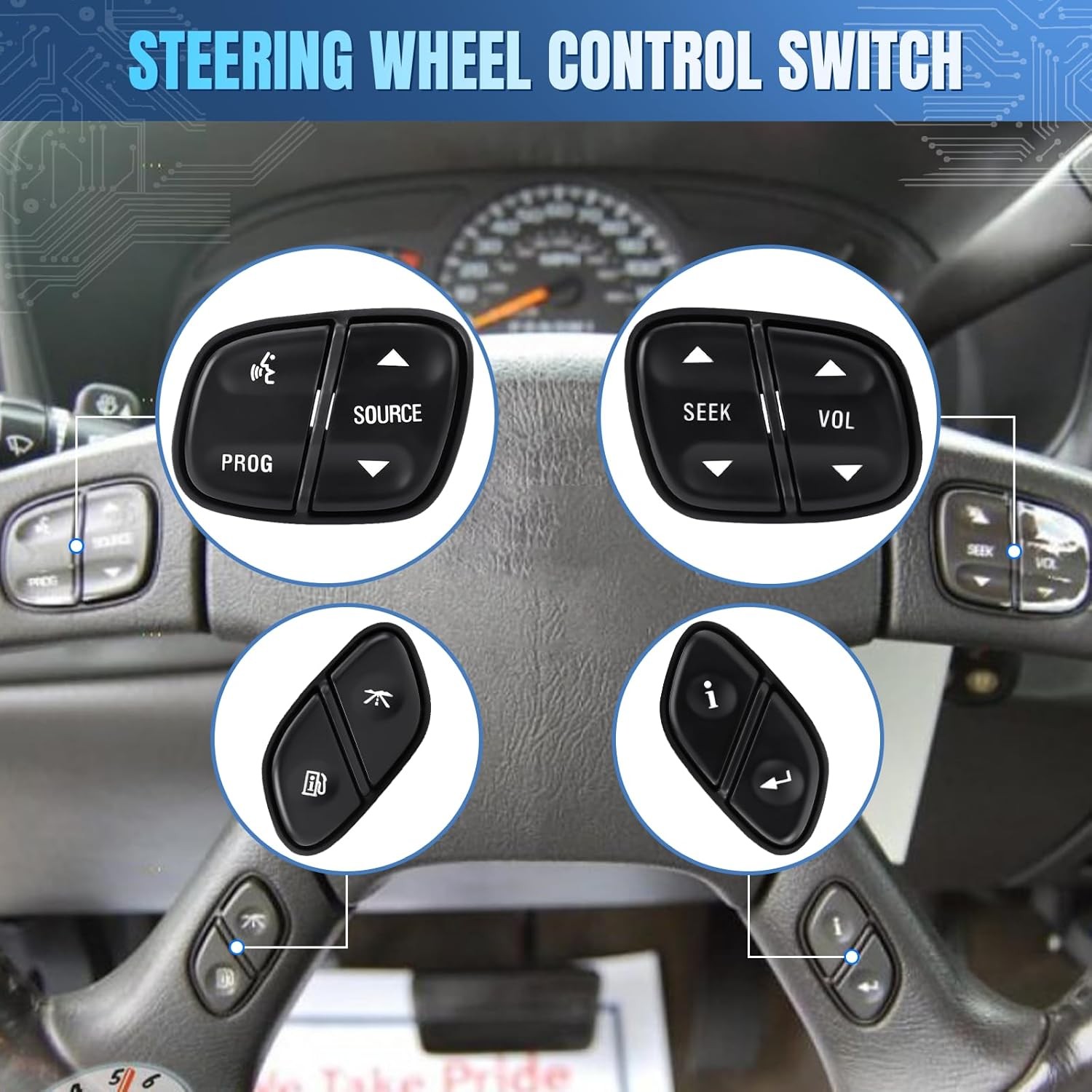LCWRGS Steering Wheel Control Switch Button Compatible with 2003-2009 Chevy Silv