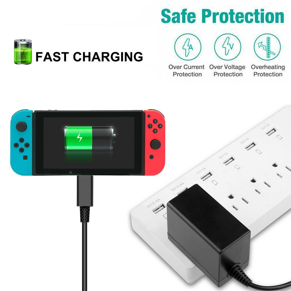 For Nintendo Switch AC Power Adapter Charger HAC-002 Home Wall Travel US Cable