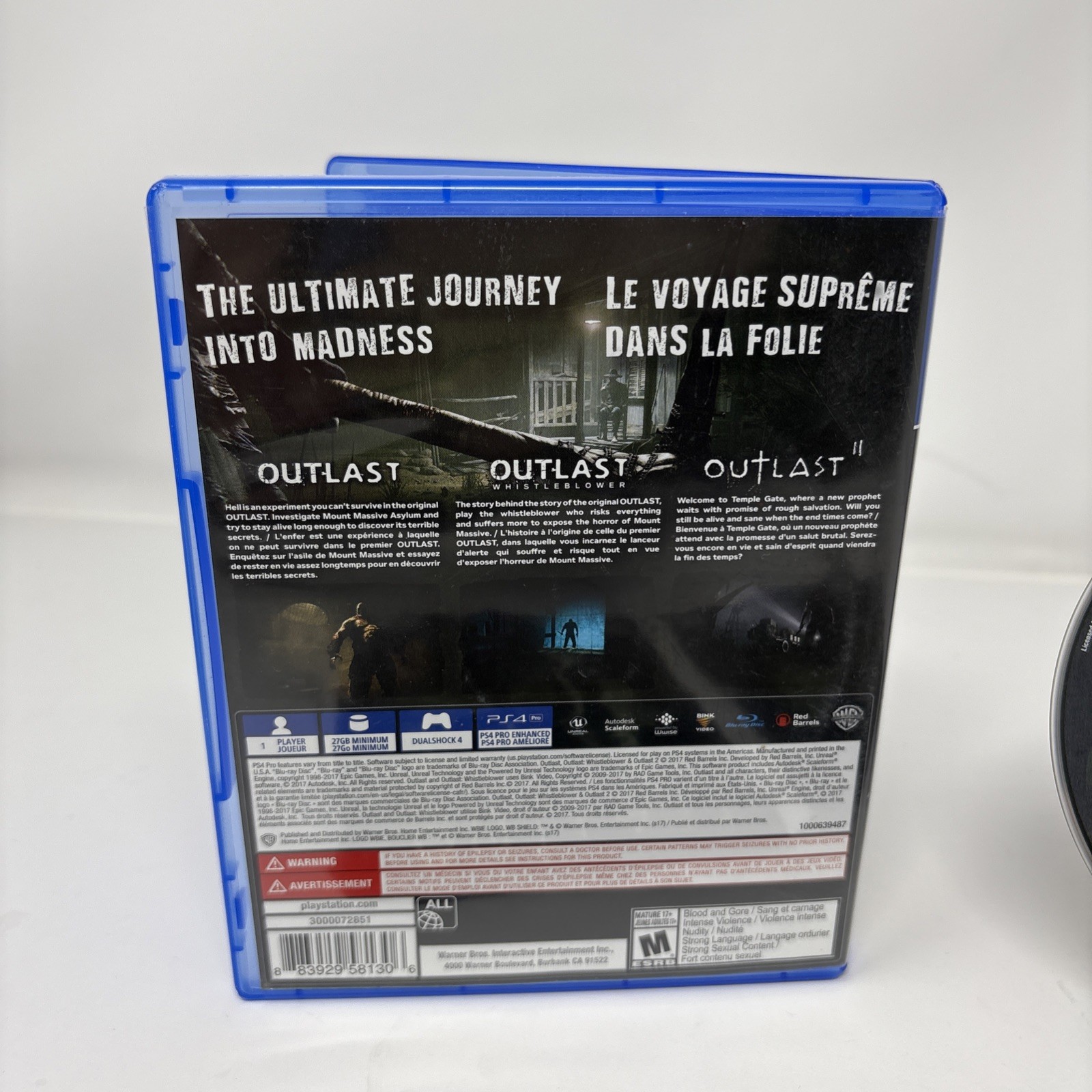 Outlast Trinity – Sony PlayStation 4 PS4 – Missing Disc 2 – Tested