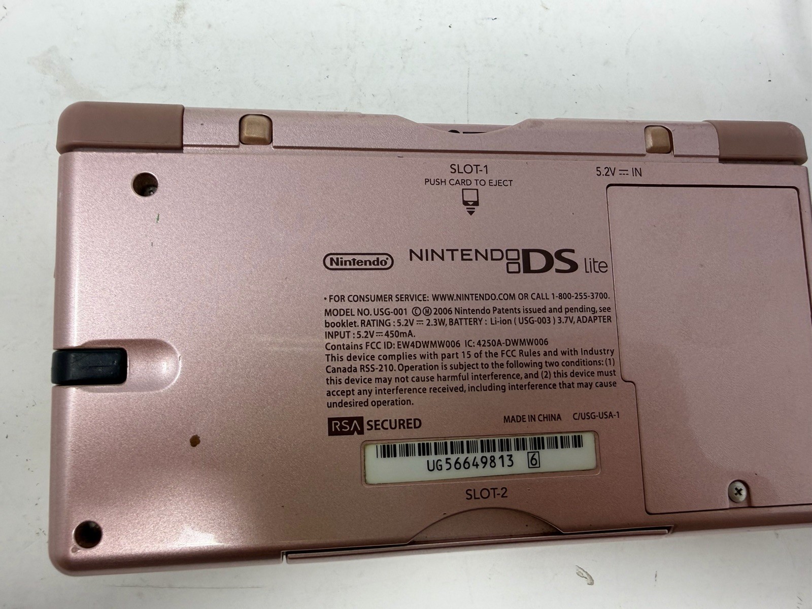 Nintendo DS Lite USG-001 Metallic Pink Handheld Working W/ Charger & Charger