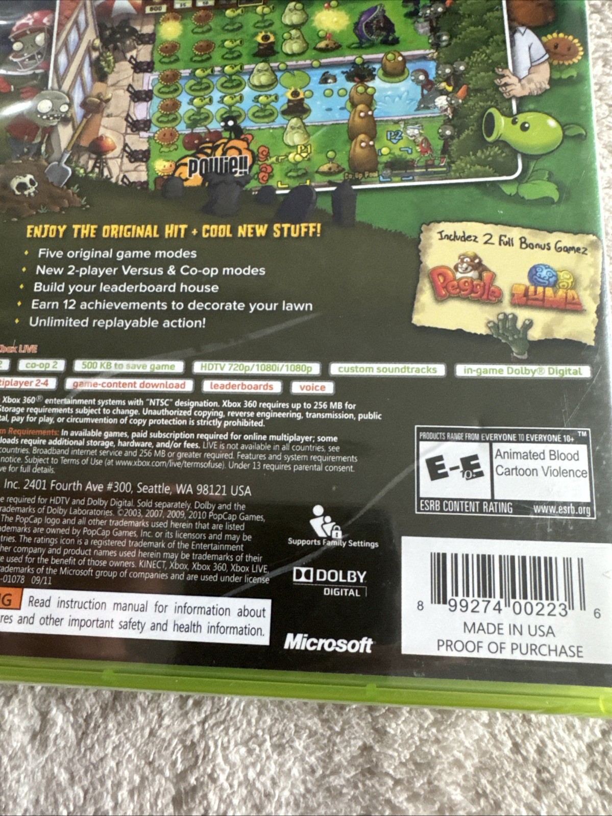 Plants vs. Zombies (Xbox 360, 2010) Platinum Hits CIB Factory Sealed *See Photos