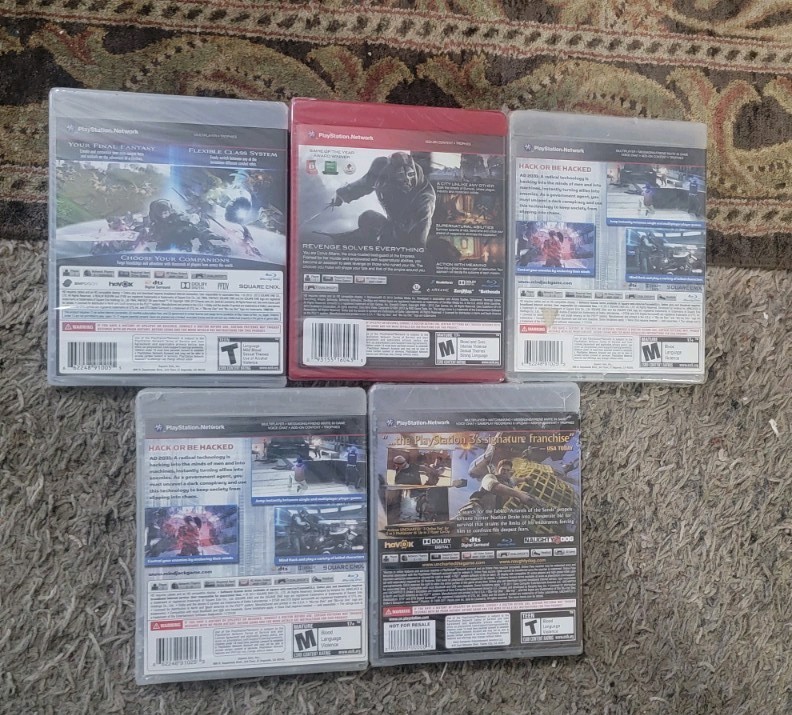 LOT OF 5 NEW SEALED PS3 games Uncharted Mindjack Final Fantasy Dishonored