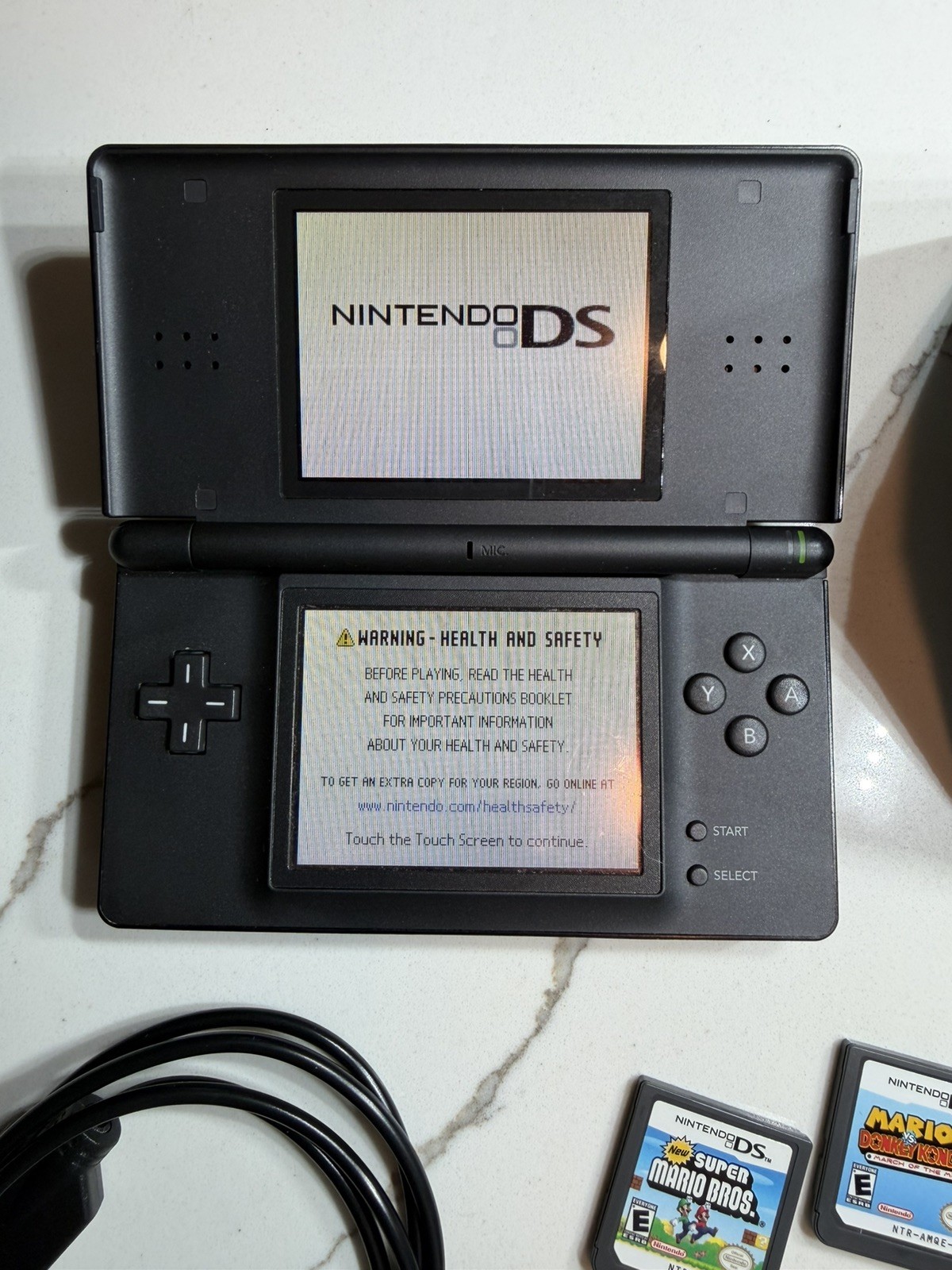 Nintendo DS Original Platinum Silver + DS Lite Black + Mario Games + Charger Lot