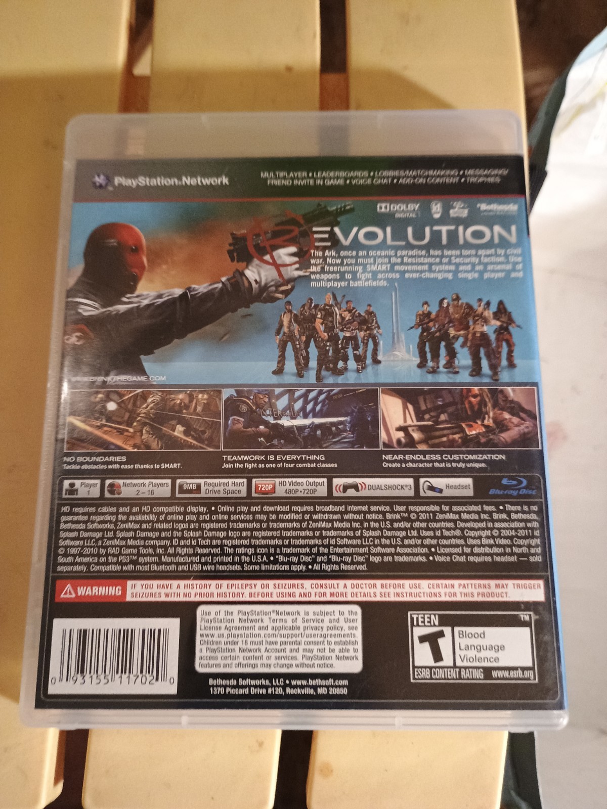 Bethesda Brink PS3 Shooter T Teen Online Playability Sony PlayStation 3 Game