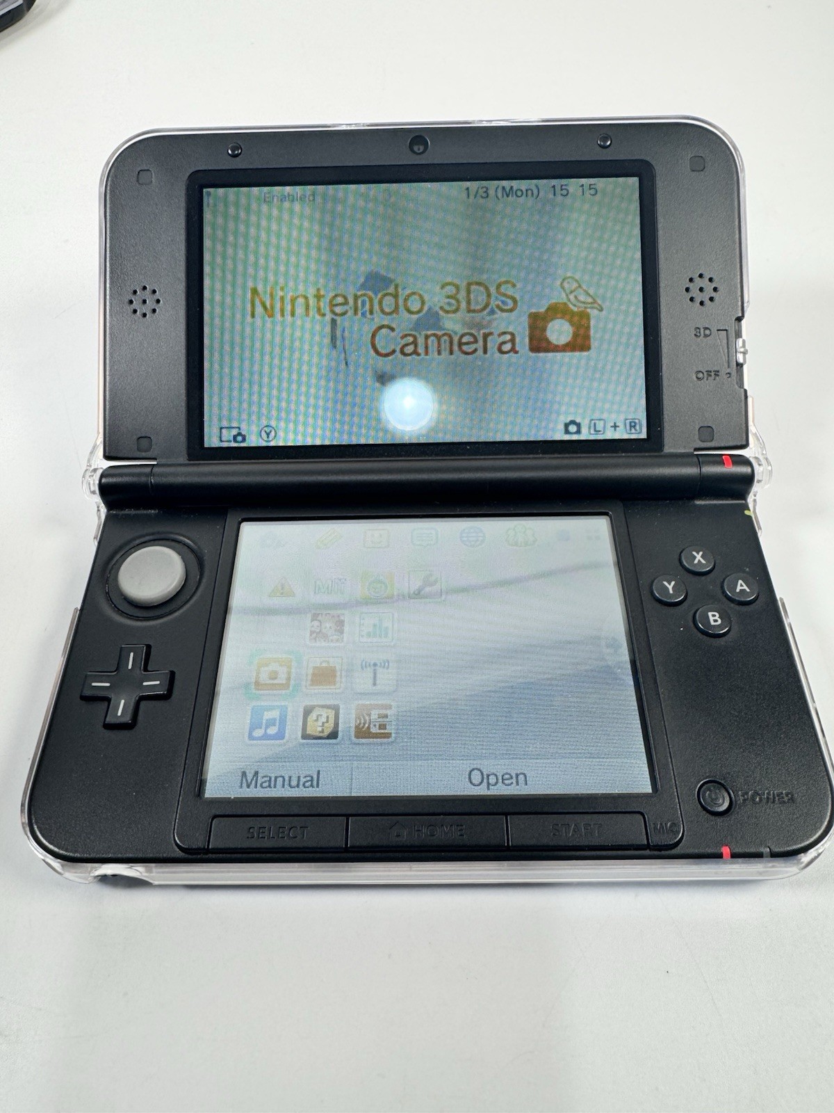 Nintendo 3DS XL Blue Black Handheld Console Tested & Working Mint w/ Clear Case