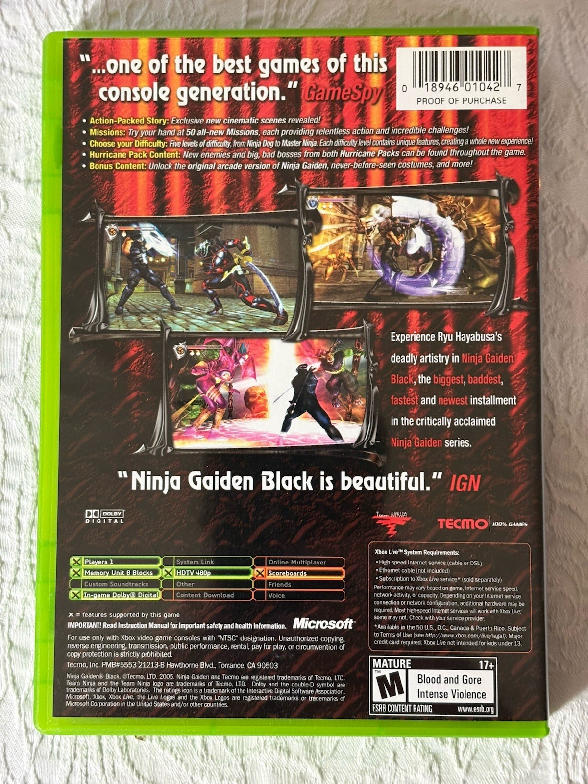 Ninja Gaiden Black Xbox -CIB w/ Reg Card! EXCELLENT, Super Clean Disc