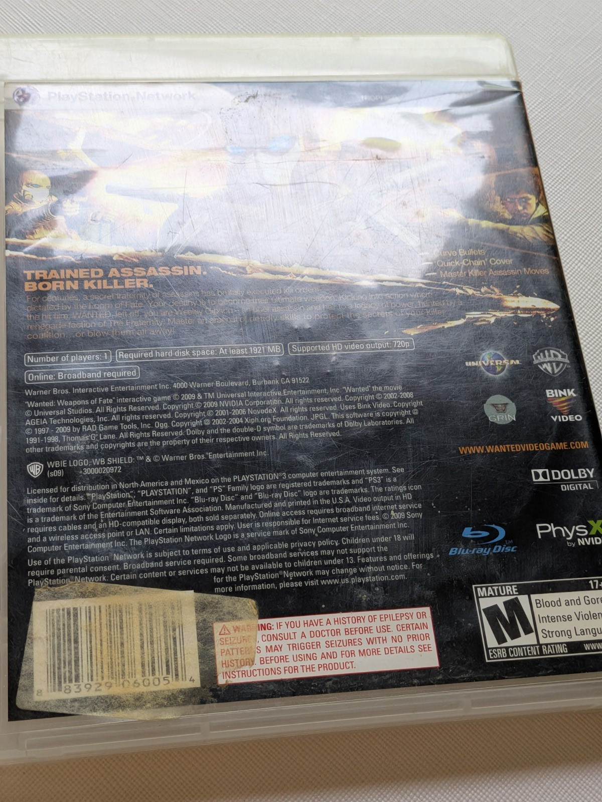 Wanted: Weapons of Fate (Sony PlayStation 3, 2009) Damaged Artwork – Tested