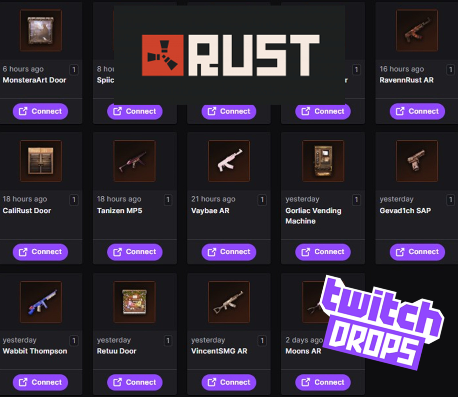 Rust Twitch Drops – Round 42 – ALL 14/14 Items/Skins