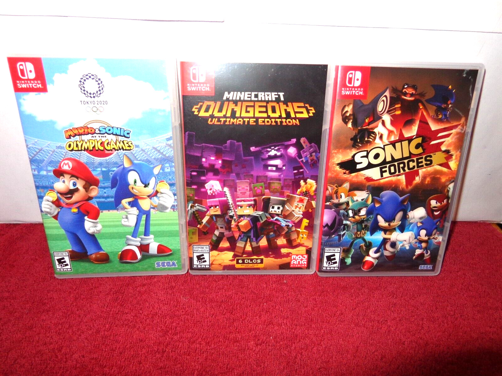 3 NINTENDO SWITCH GAMES – SUPER MARIO BROS – SONIC & MINDCRAFT IN BOXES – Z406