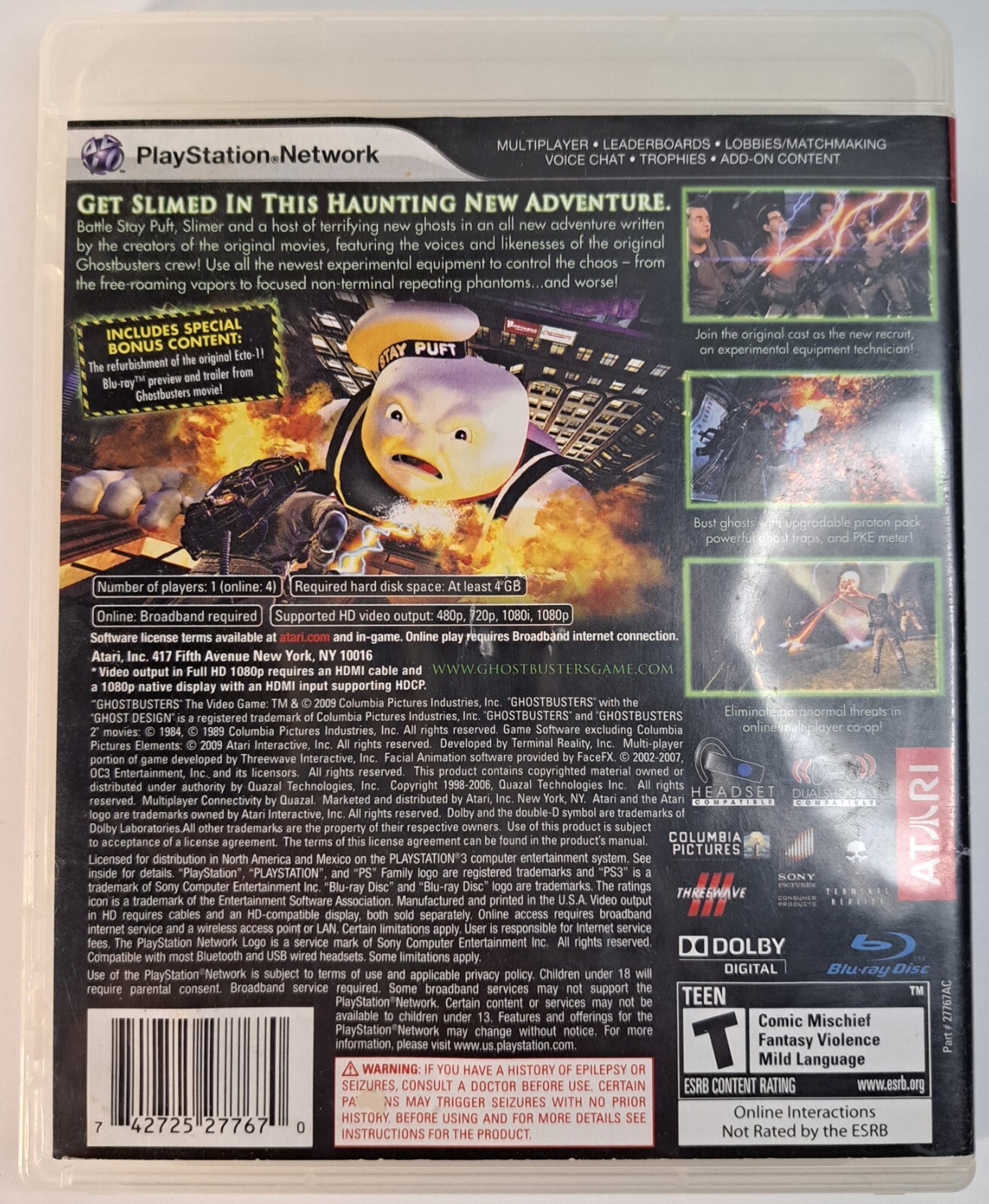 Ghostbusters The Video Game Sony PlayStation 3 PS3 Tested and Working no manual