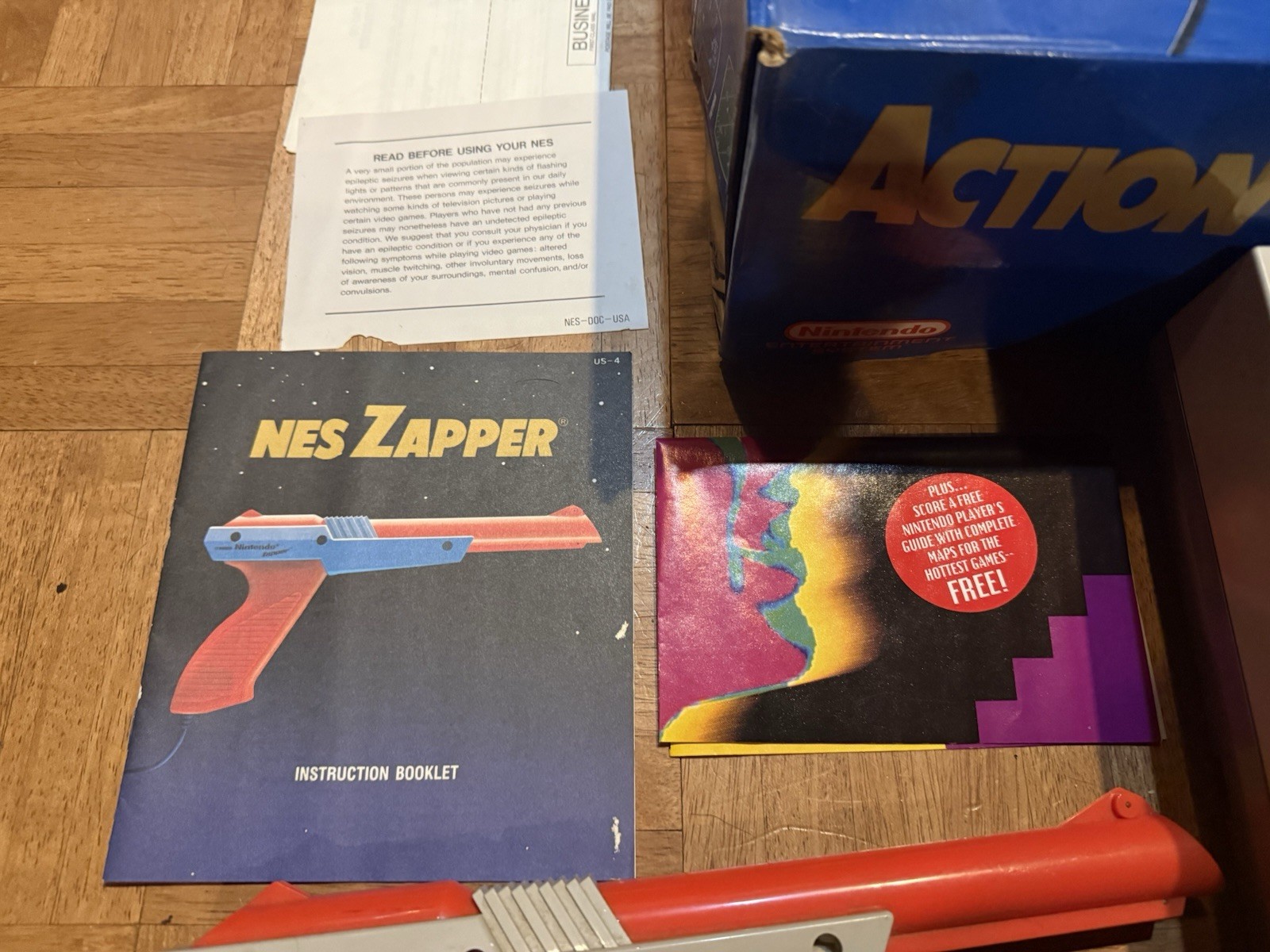 Nintendo Entertainment System NES (Action Set) with box, poster and paper work